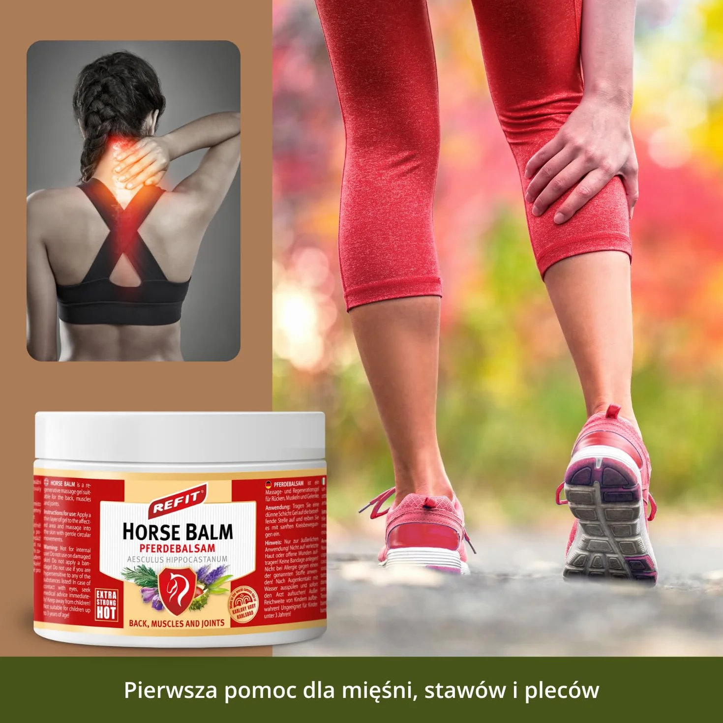 Refit Maść Końska Extra Mocna HOT XXL 500 ml – Silnie Rozgrzewająca maść z Arniką, Żel Przeciwbólowy, Arnika, Skuteczny Żel na Bóle, Natychmiastowe i Długotrwałe Działanie, Plecy, Mięśnie i Stawy