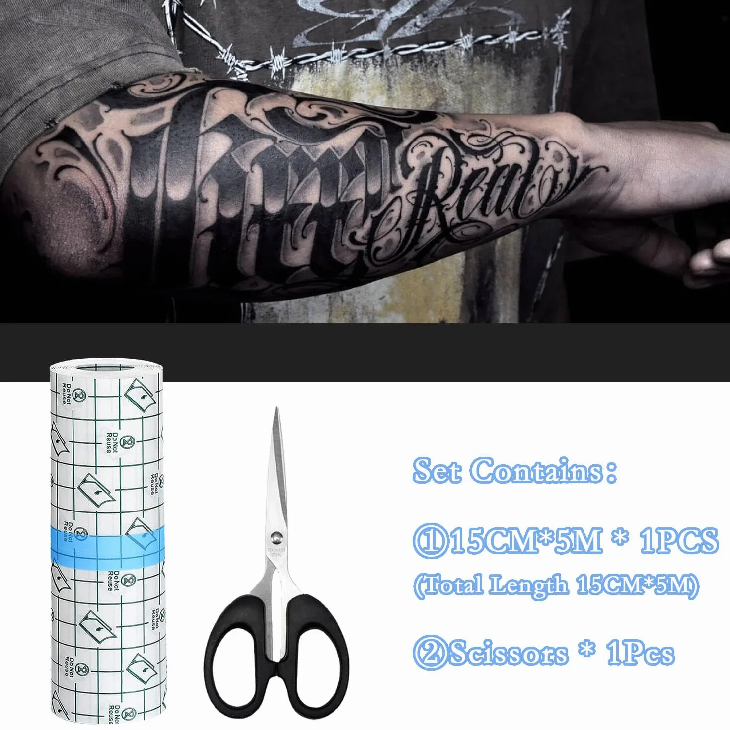 Tattoo Second Skin 15cm*5m Second Skin(With Scissors) Waterproof Bandage 丨Second Skin Tattoo Cover,Clear Plaster for Tattoo for Wrists, Shoulders, Arms, Wound Dressing, Protective Shield