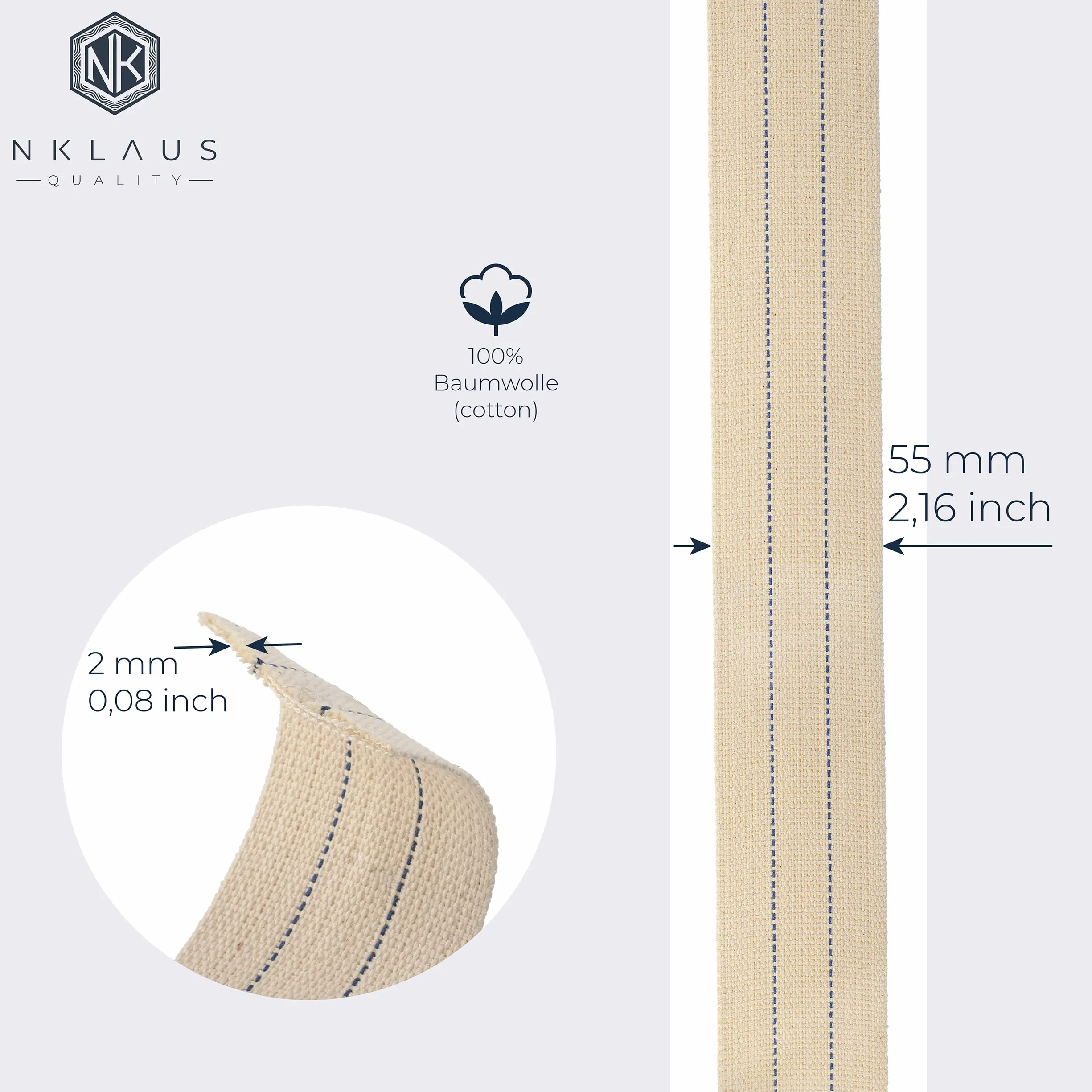 NKlaus knot do lampy bawełniany 1 m 55 mm płaski do lamp olejowych