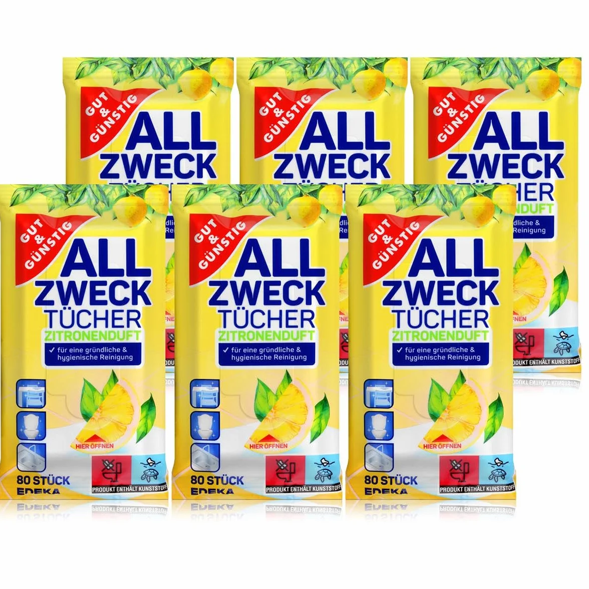Gut & Günstig Wilgotne chusteczki czyszczące sztuka 480 - 6 x 80 w opakowaniu dozownika