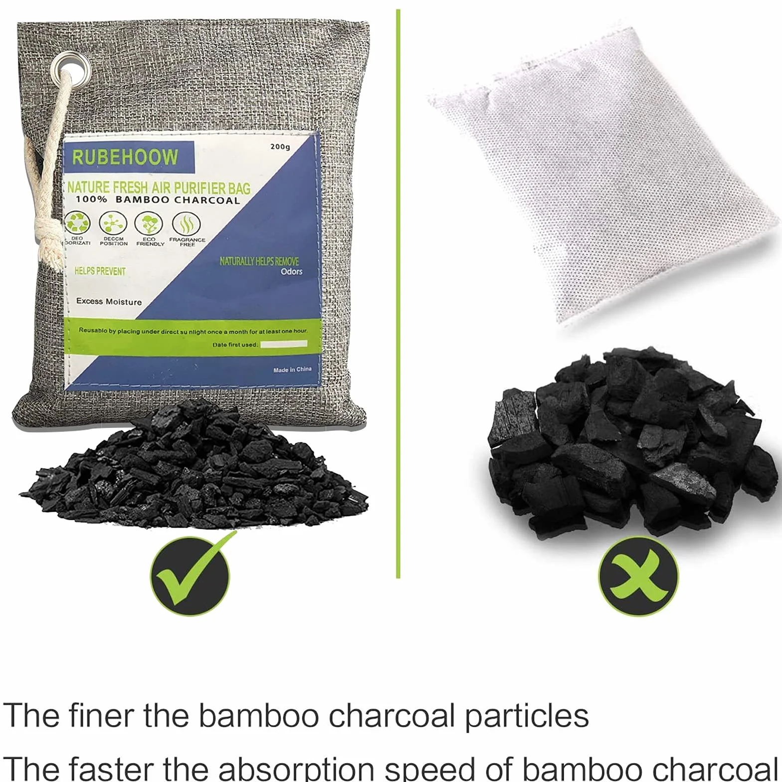 Nature Fresh Worki oczyszczające powietrze, torba oczyszczająca powietrze z węglem bambusowym, 4-pak eliminatorów zapachów do domu, filtr z węglem aktywnym do samochodów, szafek, łazienek i obszarów