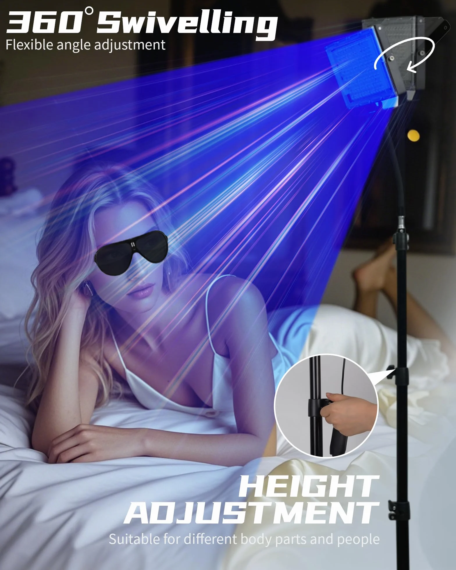 Solarium do opalania do domu, lampa solarna 50 W, 2 tryby stałe + pulsacja, 5 poziomów jasności, światło dzienne do opalania twarzy, czarna, wysoka gęstość, wszystkie odcienie skóry