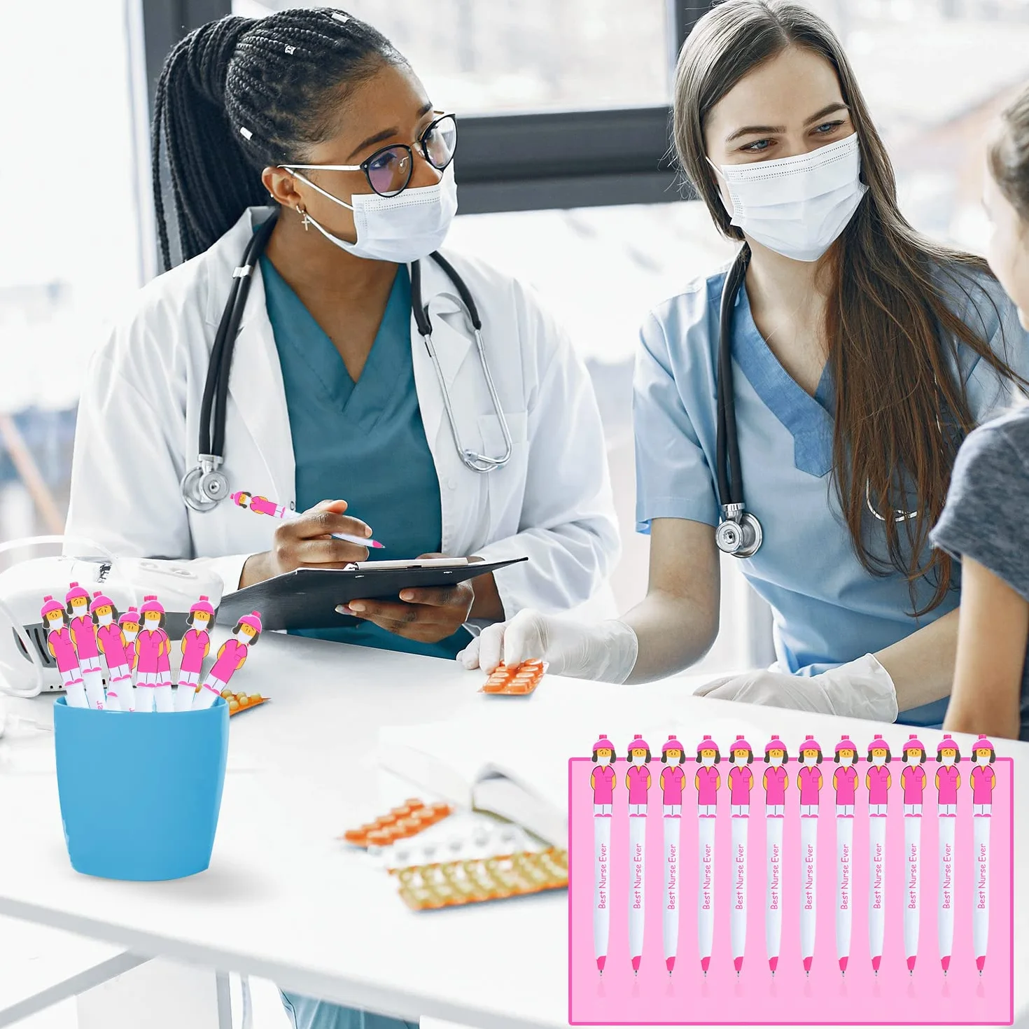 12szt Sliczne Dlugopisy Pielegniarskie, Zabawne Prezenty Uznania dla Asystentów Medycznych Lekarzy Pielegniarek Pracowników Sluzby Zdrowia Studentów Medycyny Biura Artykulów Szkolnych (Rózowy)
