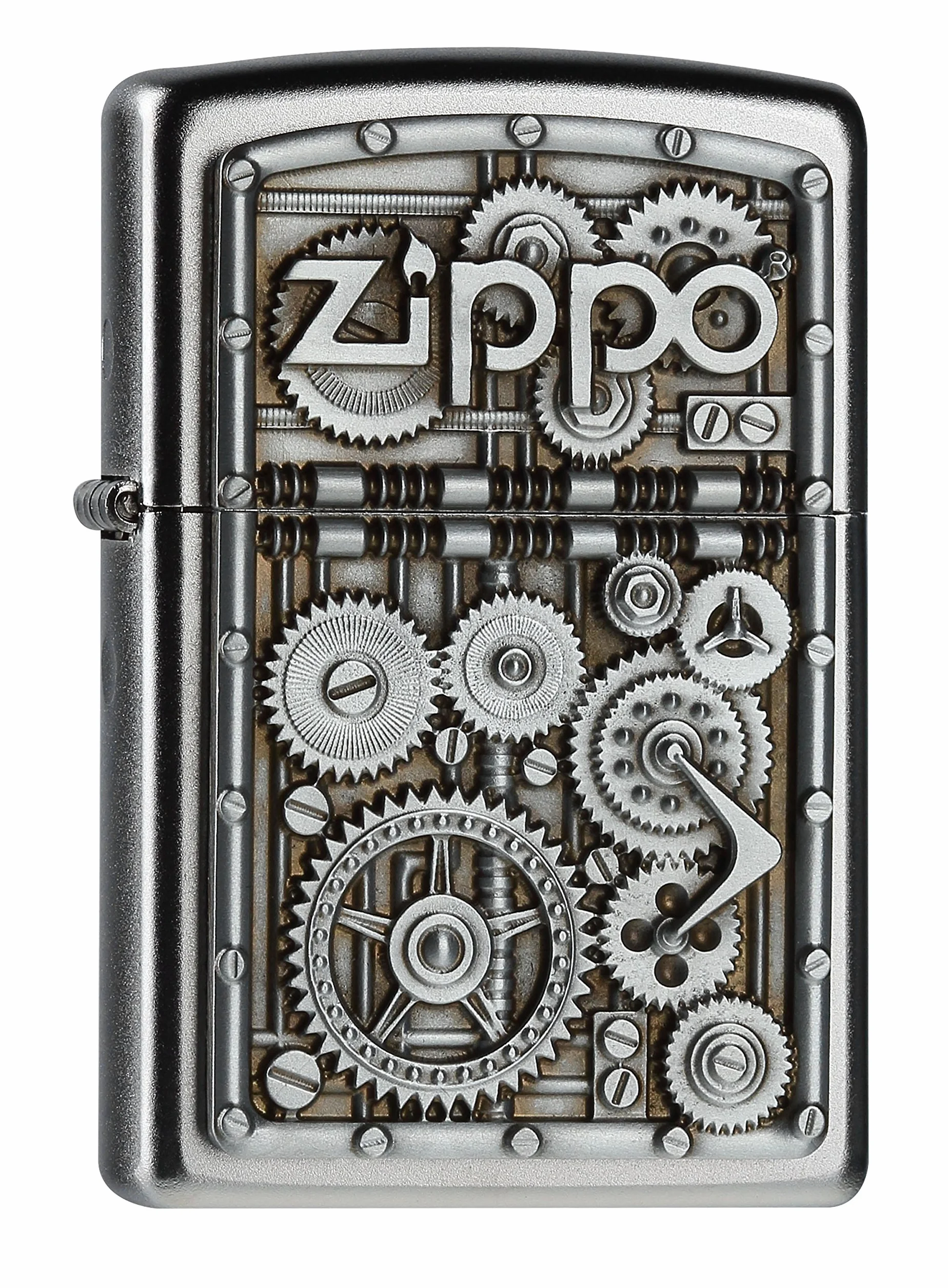 Zippo Zapalniczka Sztormowa Gear Wheels Satynowy Chrom Emblemat Wielokrotnego Użytku Odporna na Wiatr Pudełko Prezentowe USA