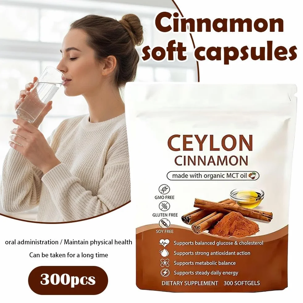 Ceylon Cinnamon Capsules z olejem MCT, wysoka absorpcja, bez GMO, bezglutenowe, 300 kapsułek żelowych