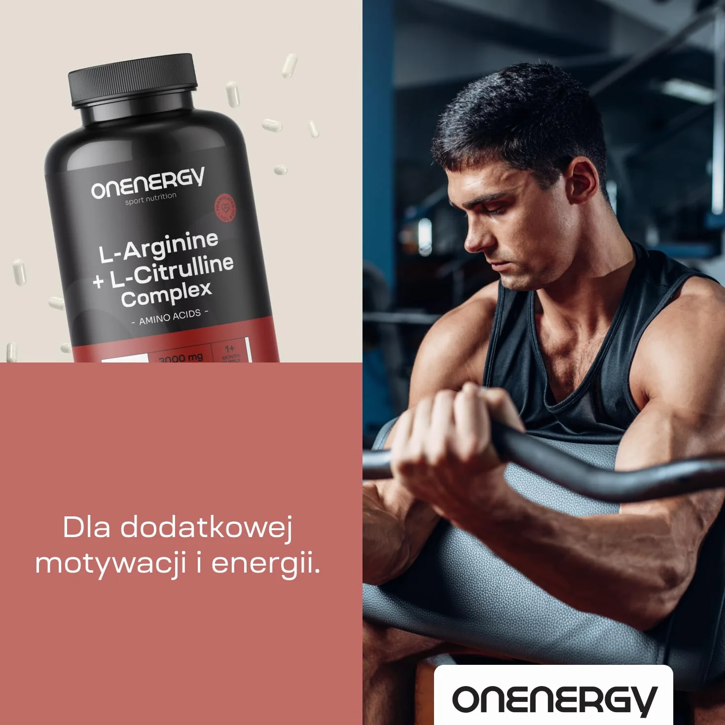 L-arginina + L-cytrulina kompleks 3000 mg OnEnergy 250 kapsułek aminokwasy energia regeneracja przed i po treningu