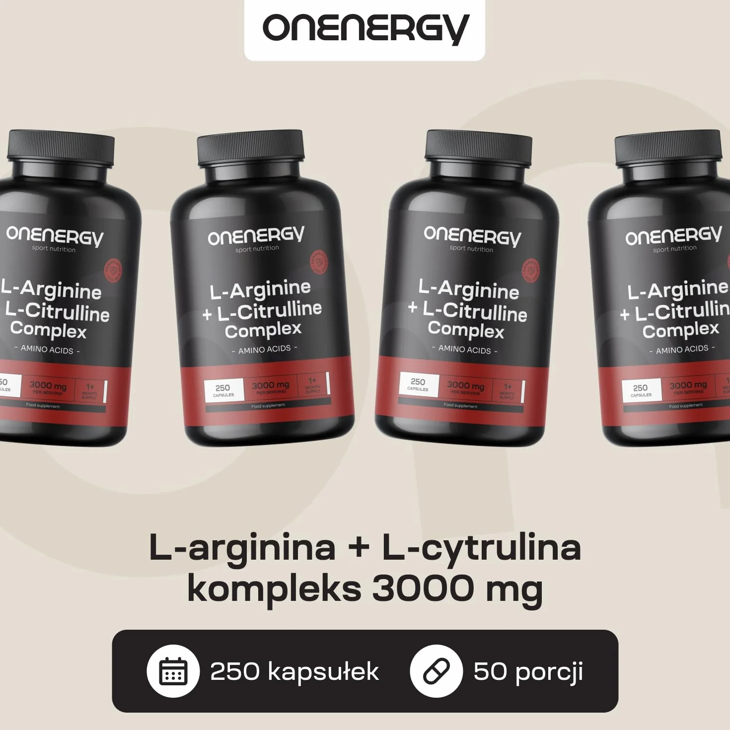 L-arginina + L-cytrulina kompleks 3000 mg OnEnergy 250 kapsułek aminokwasy energia regeneracja przed i po treningu