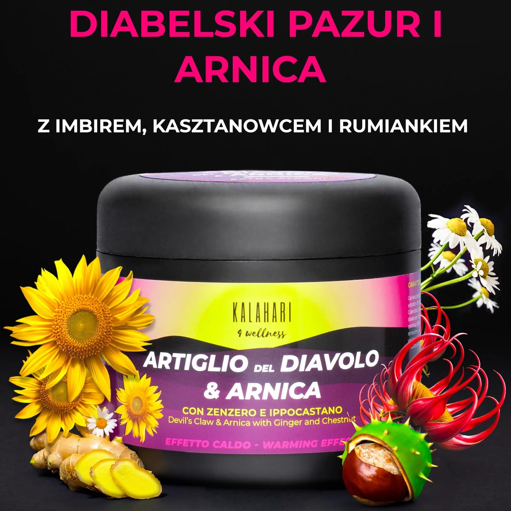 KALAHARI Diabelski Pazur i Arnika Gel Extreme - Ekstra Mocny - Efekt Rozgrzewający do masażu Mięśni i Stawów, regeneracja Mięśni, Mobilność, bólu Pleców, Szyi - Naturalna Formuła, Made in Italy 500ml