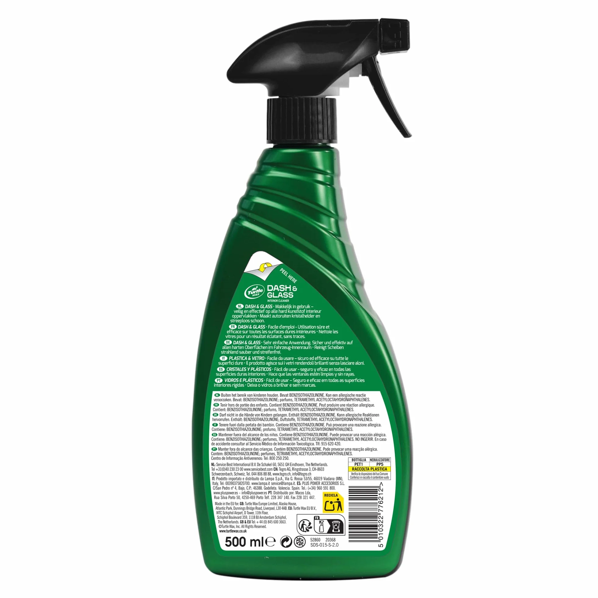 Turtle Wax Dash & Glass Interior Cleaner and Protectant, doskonały spray czyszczący do deski rozdzielczej, szyb, ekranów technicznych i wszystkich twardych powierzchni wewnętrznych, 500 ml