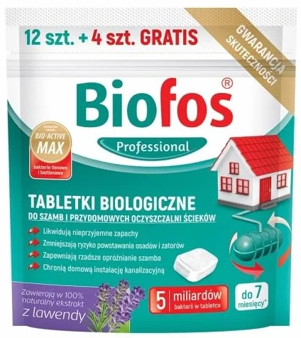 TABLETKI DO SZAMB I OCZYSZCZALNI BIOFOS PROFESSIONAL 12SZT + 4SZT