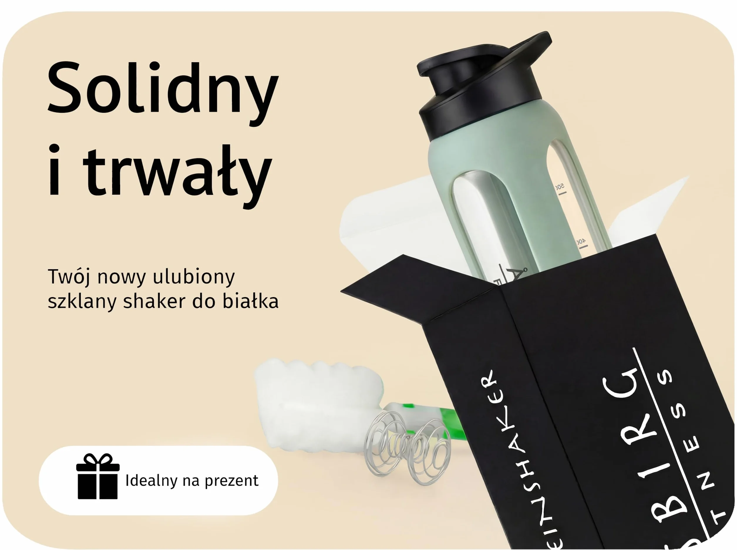 Szklany shaker do białka 700 ml butelka sportowa z silikonową osłonką szczelna pokrywka kulka miksująca stal nierdzewna Pastelowa Zieleń