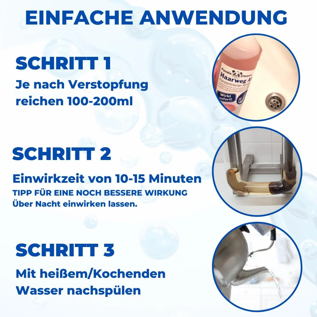 PANDACLEANER Hair-Away Drain Cleaner - Usuwa najbardziej uporczywe zatykanie - Silnie skoncentrowany środek do czyszczenia odpływów - Bez odpływu (1000ml)