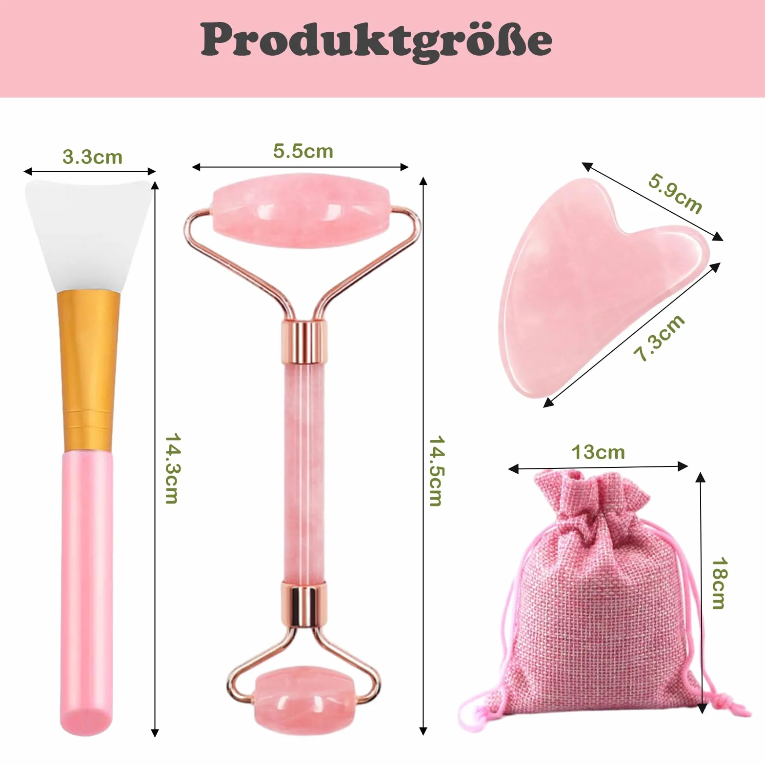 EUDUUQ zestaw 4 wałków do masażu, różowy kwarc Gua Sha Stone, wałek do twarzy, do pielęgnacji skóry, do poprawy opuchlizny oczu, ujędrnienia skóry, zapobiegający starzeniu się skóry