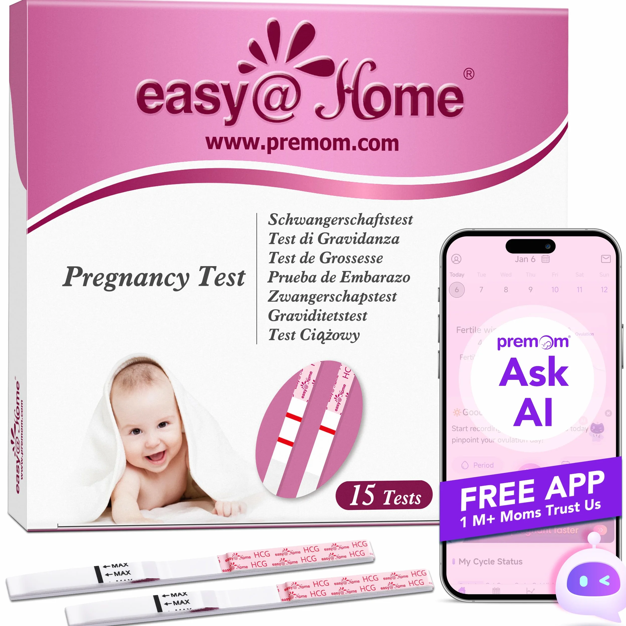 Easy@Home test ciążowy 10 mIU/ml z aplikacją Premom