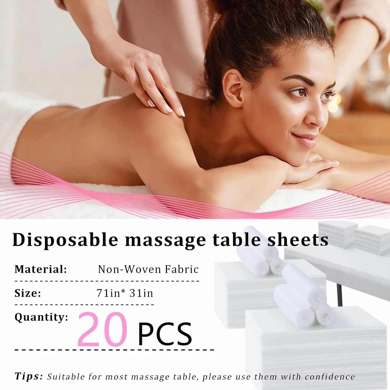 20 szt. jednorazowych prześcieradeł, prześcieradła do masażu spa, miękka włóknina, stół do masażu, prześcieradło ochronne do salonu piękności, spa, masażu, hoteli, kosmetyczki, 180 x 80 cm (białe)