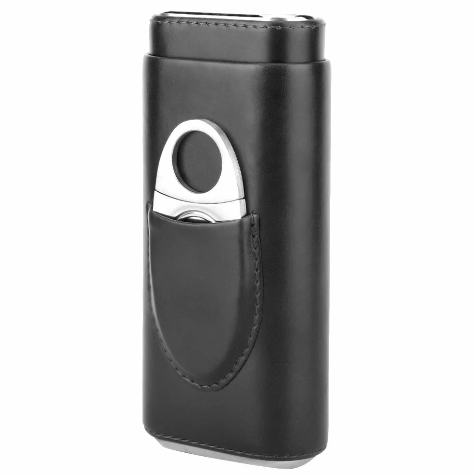 Etui na Cygara z Nożem i Pudełkiem, Podróżne dla Mężczyzn, Torba do Noszenia na 3 Palcach, Wyściełane Drewno, Humidor (Czarne)