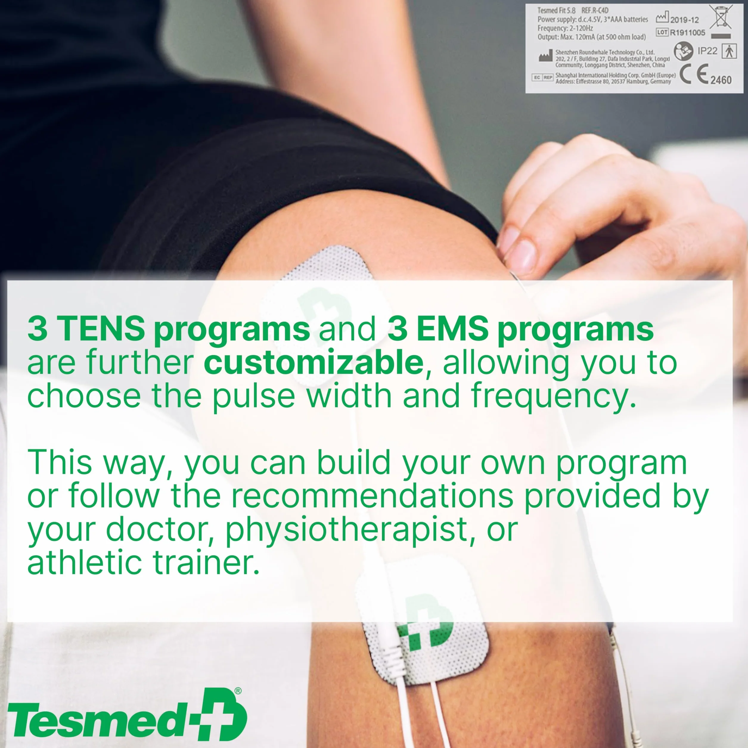 Tesmed FIT 5.8 elektrostymulator mięśni EMS TENS 22 programy masaż ulga w bólu