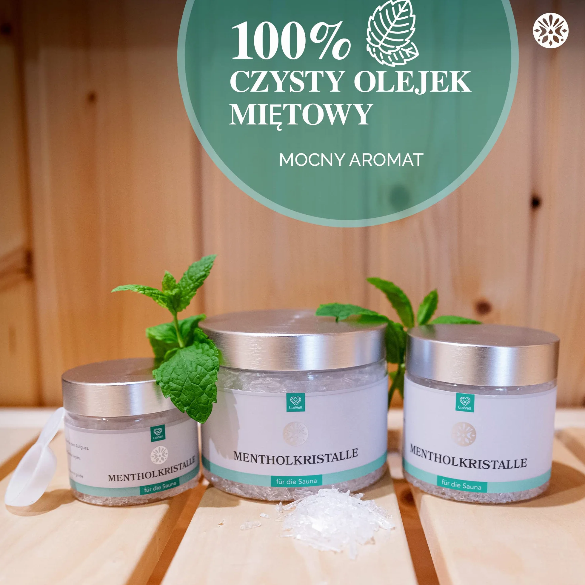 LoWell® 100g Kryształy Mentolowe ze 100% czystej mięty - idealne jako napar do sauny w zamykanej puszce - Mentol