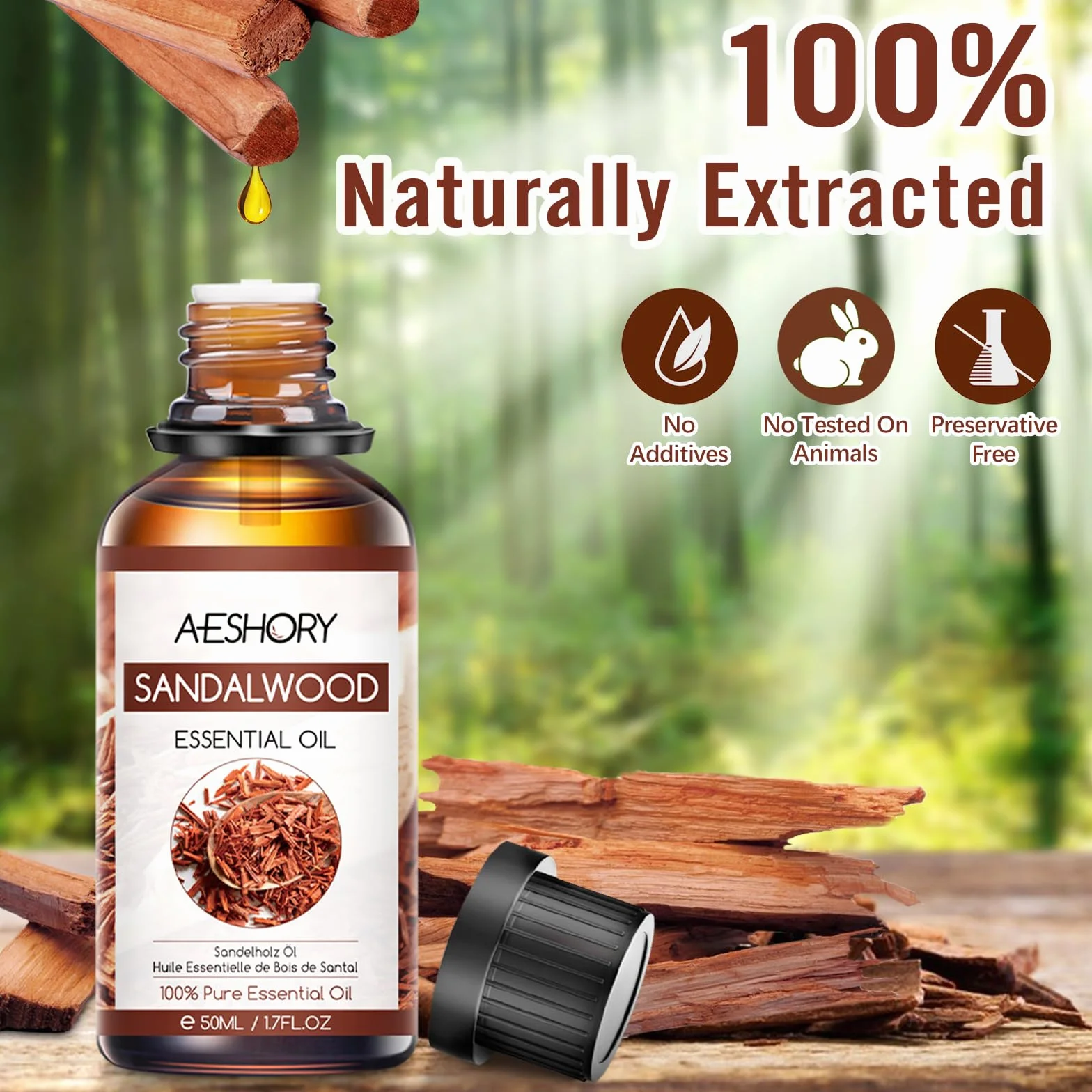 Olejek Eteryczny Z Drzewa Sandałowego 50 ml 100% Czysty Naturalny Do Dyfuzora Aromaterapii