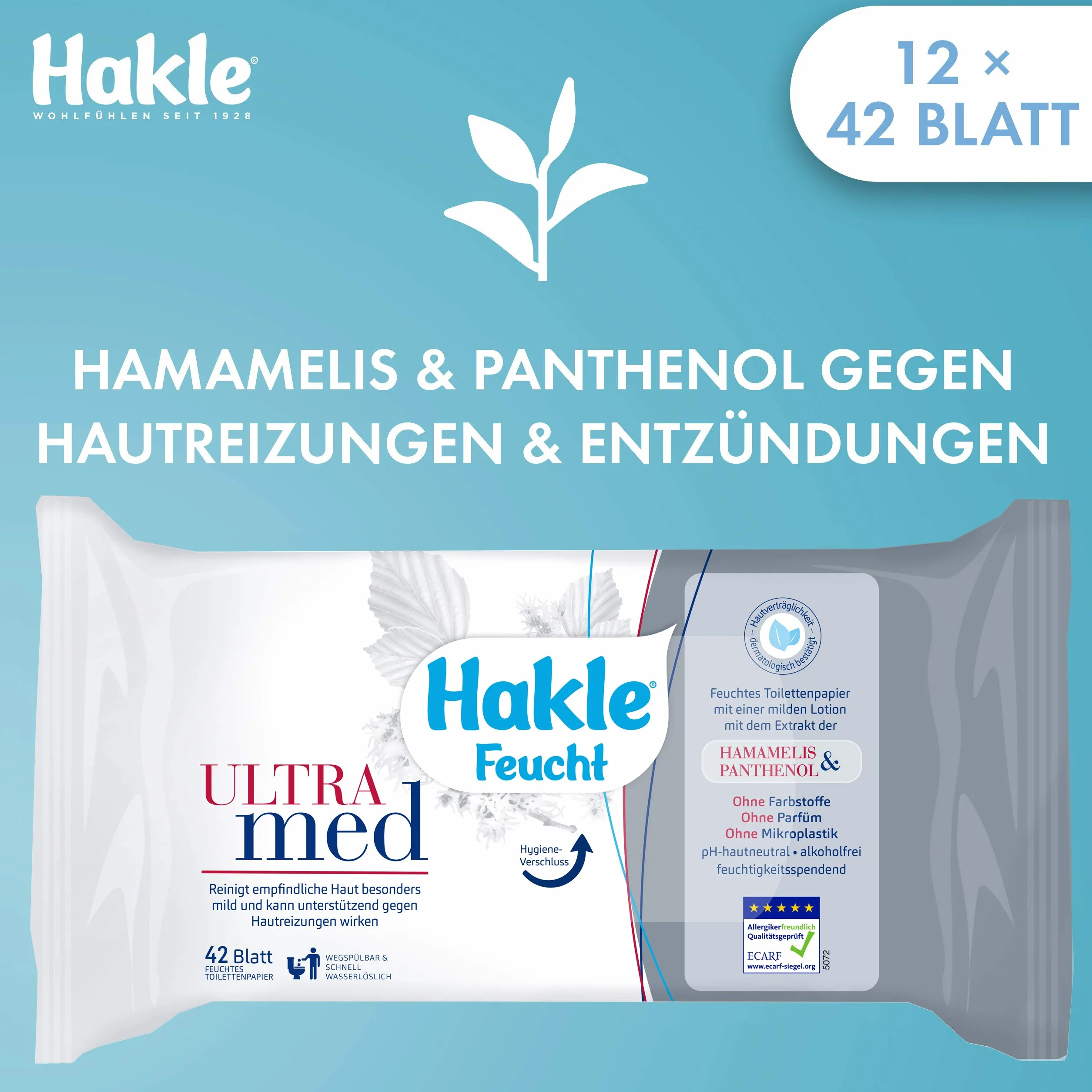 Hakle Wilgotny Papier Toaletowy Ultra Med 12 Sztuk 12 x 42 Arkuszy Pielęgnujący Szybko Rozpuszczalny w Wodzie