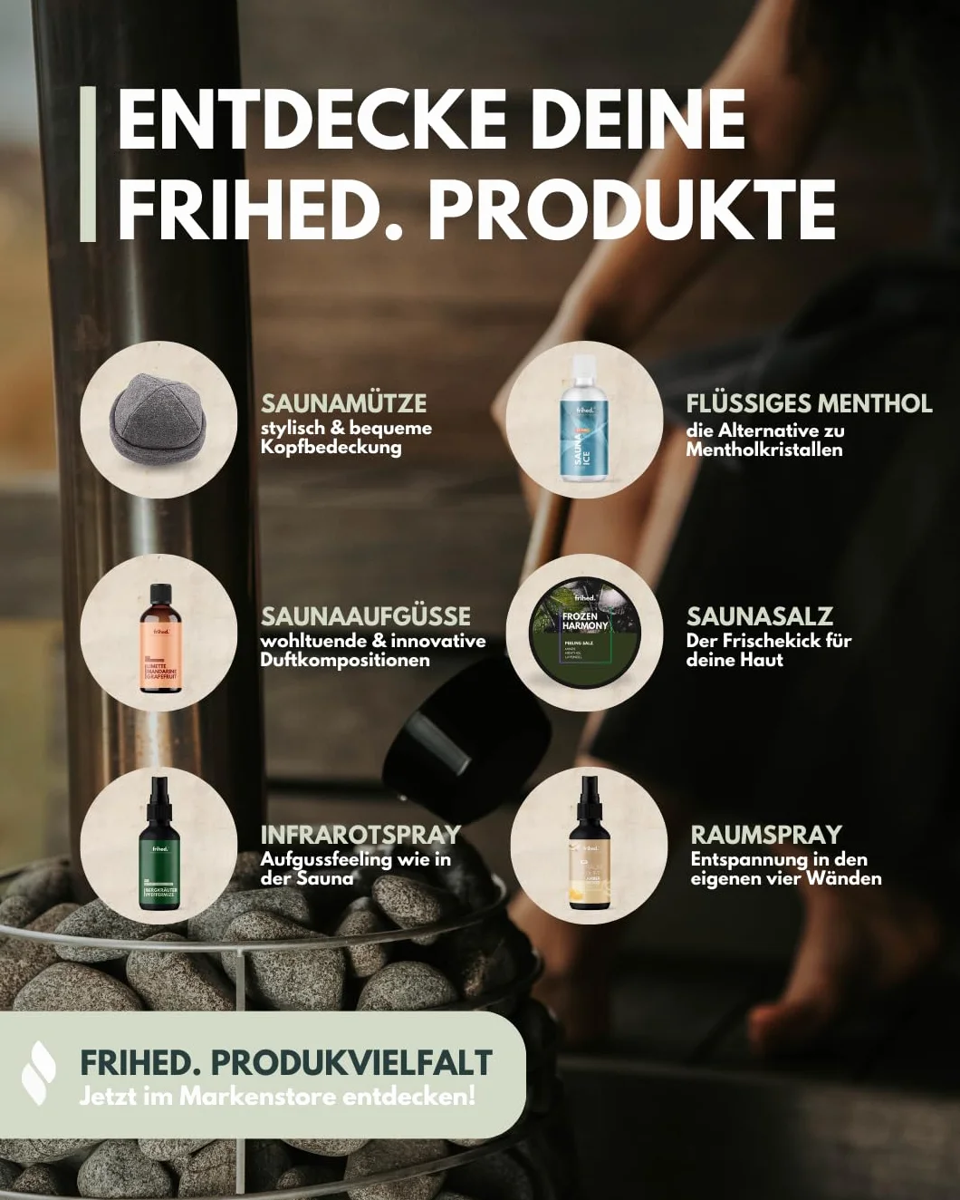 frihed.® Napar do sauny bio z aplikacją do medytacji, środek do zaparzania wszystkich rodzajów sauny, długotrwały zapach sauny, bardzo wysokiej jakości olej, pomysł na prezent (limba, kosmyka i