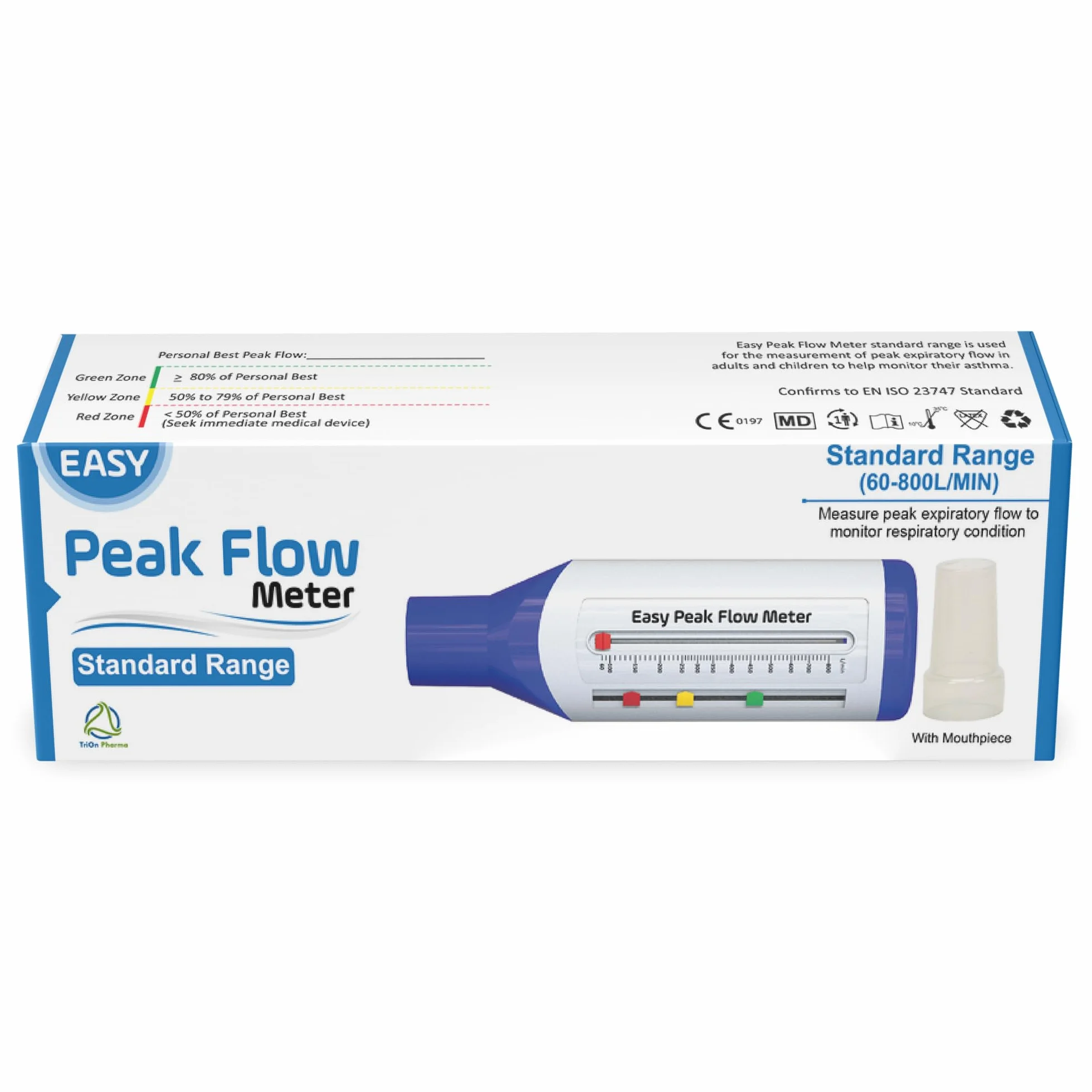 Easy Peak Flow Meter dla dorosłych do monitorowania funkcji płuc | miernik przepływu wydechowego | wskaźnik oznaczony kolorami | standardowy zakres dla dorosłych | zawiera instrukcje i puste wykresy -