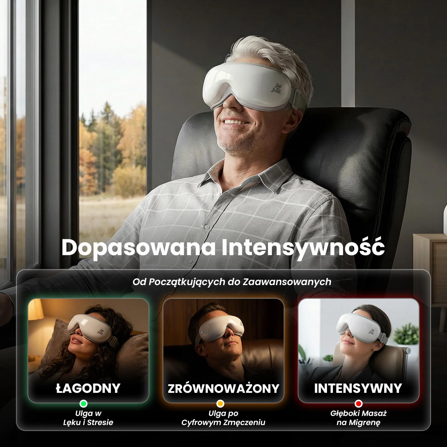 Bob and Brad EyeOasis 3 masażer do oczu z podgrzewaniem i chłodzeniem, kompresją i muzyką, inteligentna maska na oczy