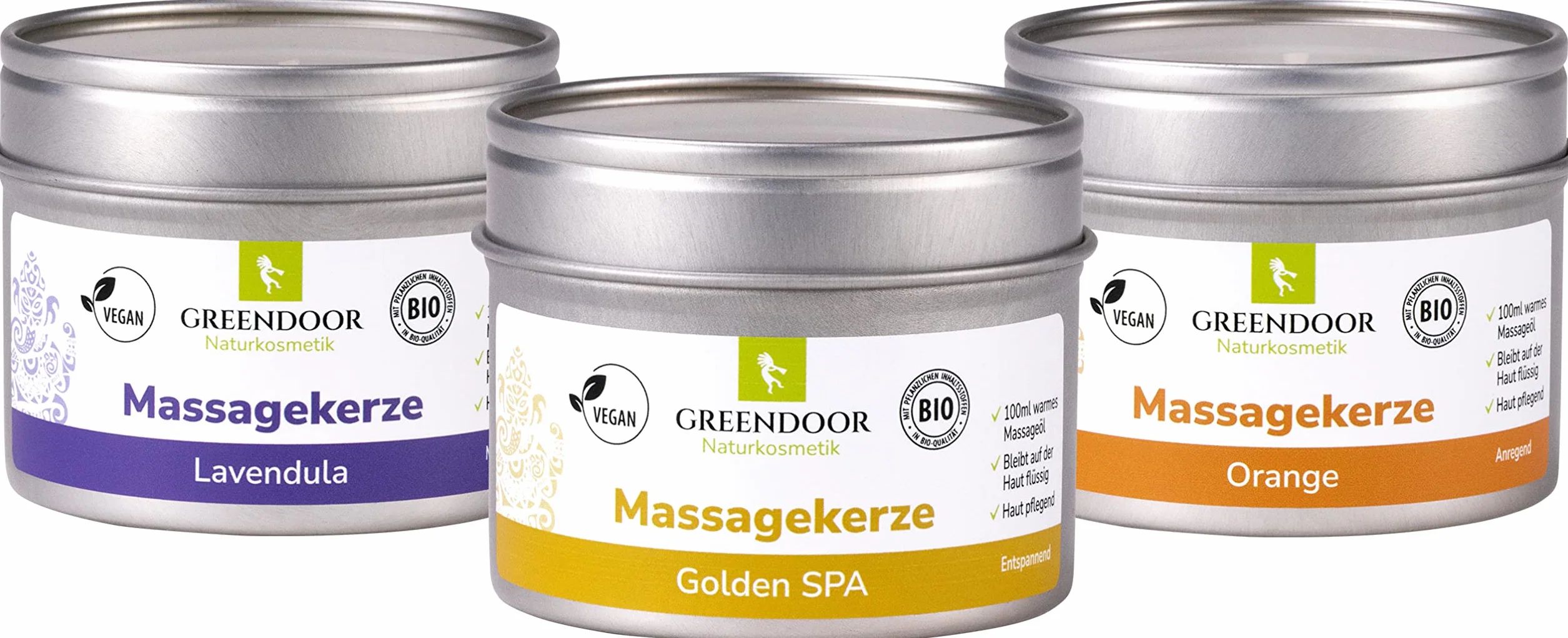 GREENDOOR Naturalne świece do masażu, zestaw ekonomiczny wegański, 300 ml, ekologiczny wosk sojowy, olejki ekologiczne, oczywiście bez testów na zwierzętach, ciepły olejek do masażu pozostaje płynny na skórze, naturalny kosmetyk do masażu, prezent