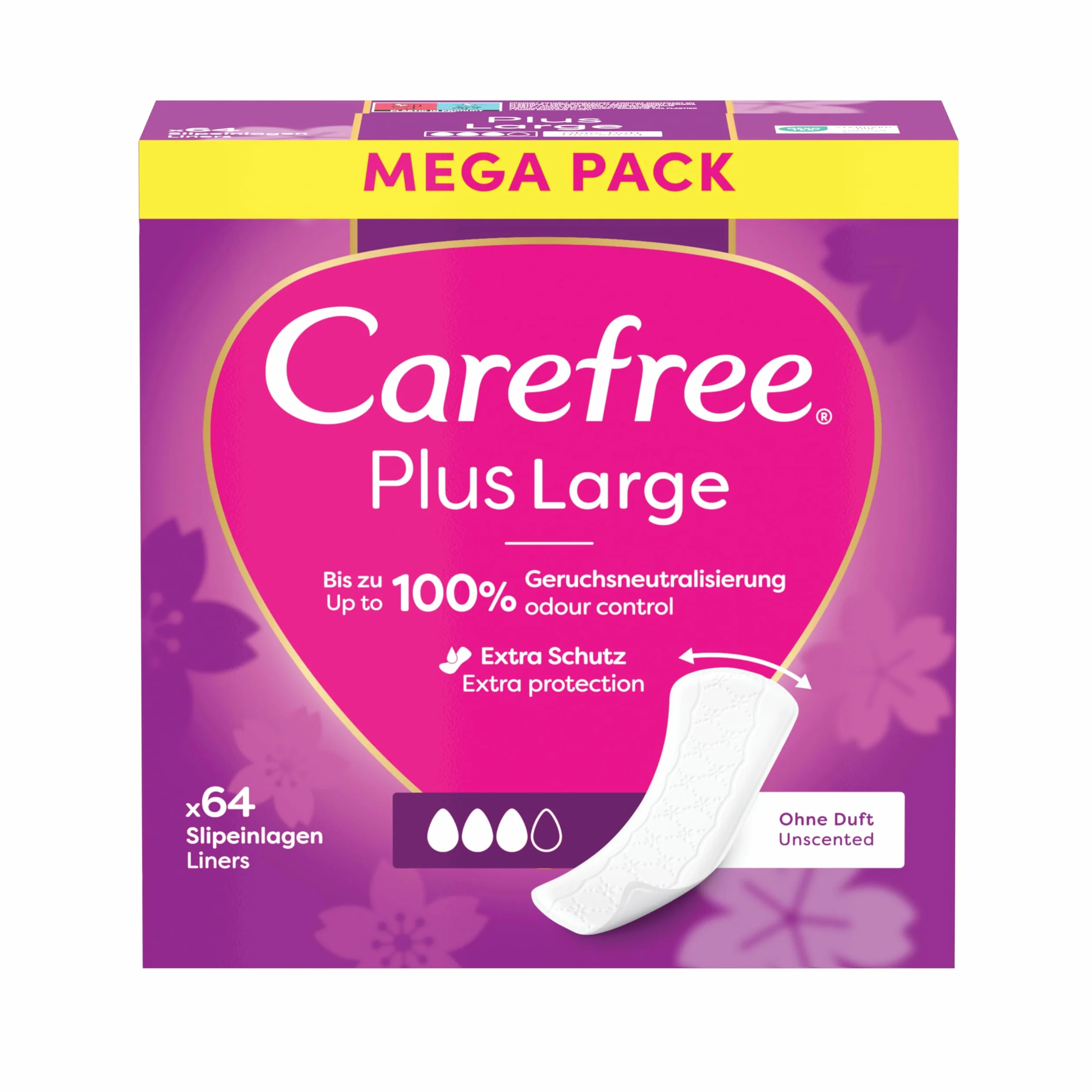 Carefree Plus Large Wkładki higieniczne 64 szt. chłonne ochrona przed wilgocią