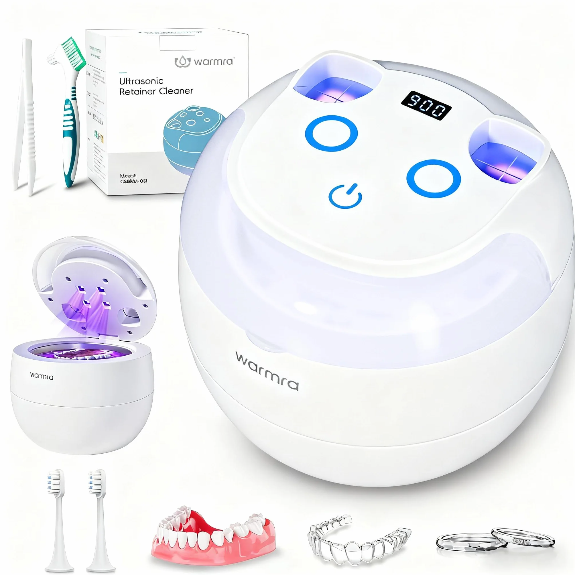 Urządzenie do czyszczenia ultradźwiękowe 45 kHz z 200 ml Dental Pod, 4 tryby, z U-V – do protez zębowych, szyn zębowych, retainerów, szelków, alignerów, ochrony ust i sztucek