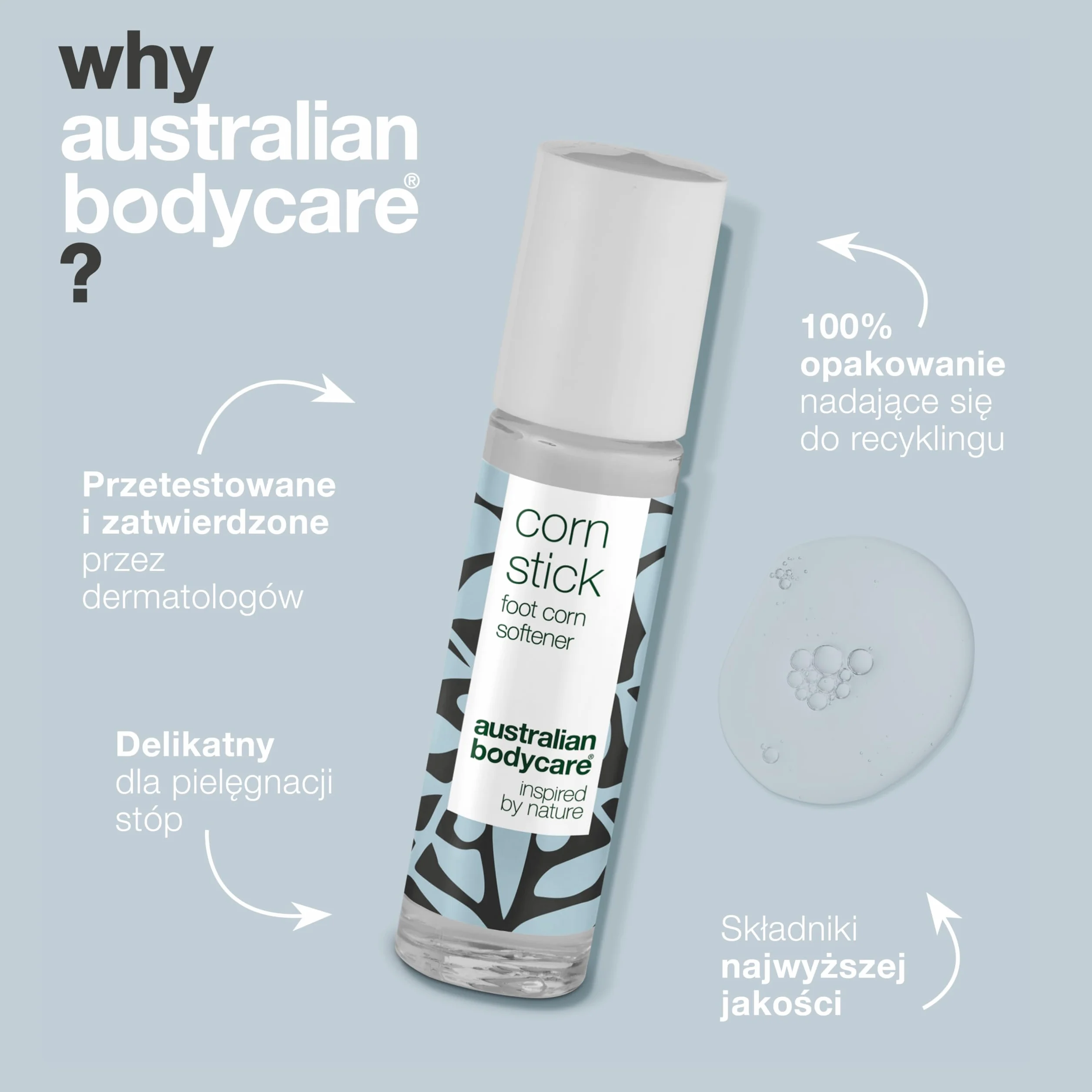 Australian Bodycare Corn Stick, 9ml | Roll-on ze składnikami zmiękczającymi i odżywczymi | Pielęgnacja stóp i odcisków | Zawiera 100% Olejek z Drzewa Herbacianego