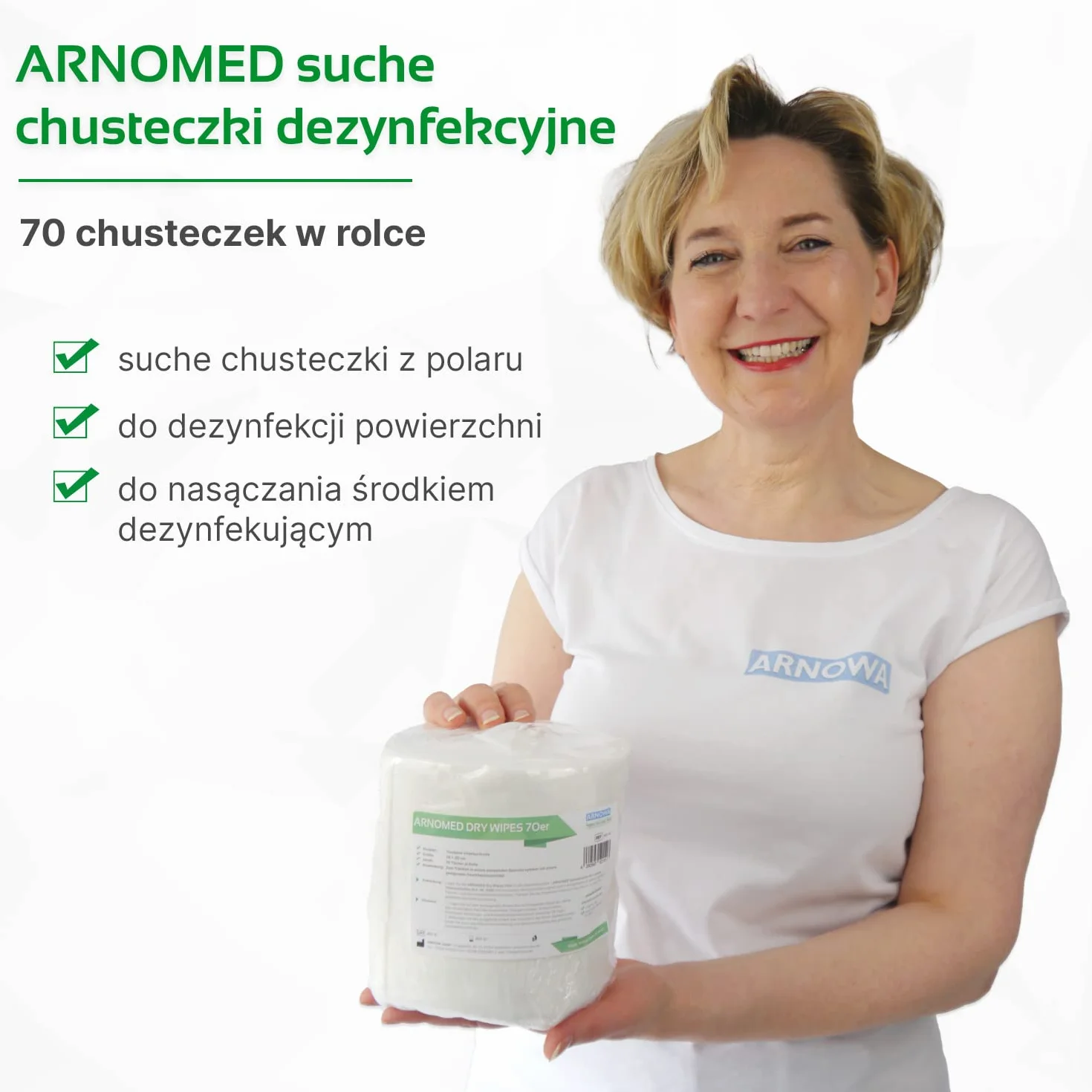 ARNOMED suche chusteczki dezynfekcyjne 70 arkuszy w rolce z włókniny
