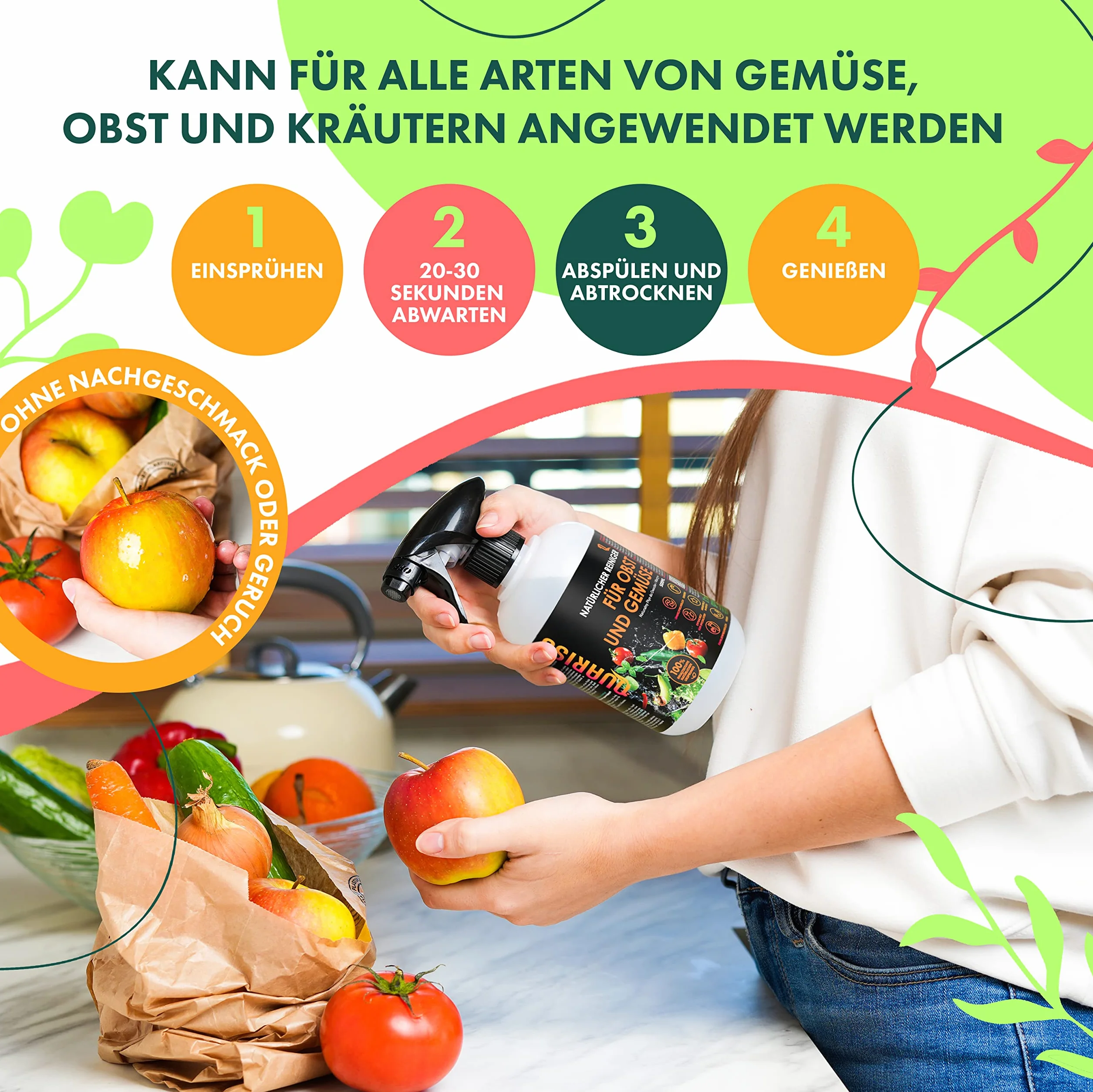 Natural Fruit and Vegetable Cleaner - Vegan Vegetable Cleaner Fruit Cleaner - Usuwa kurz woskowy i inne zanieczyszczenia - 500ml