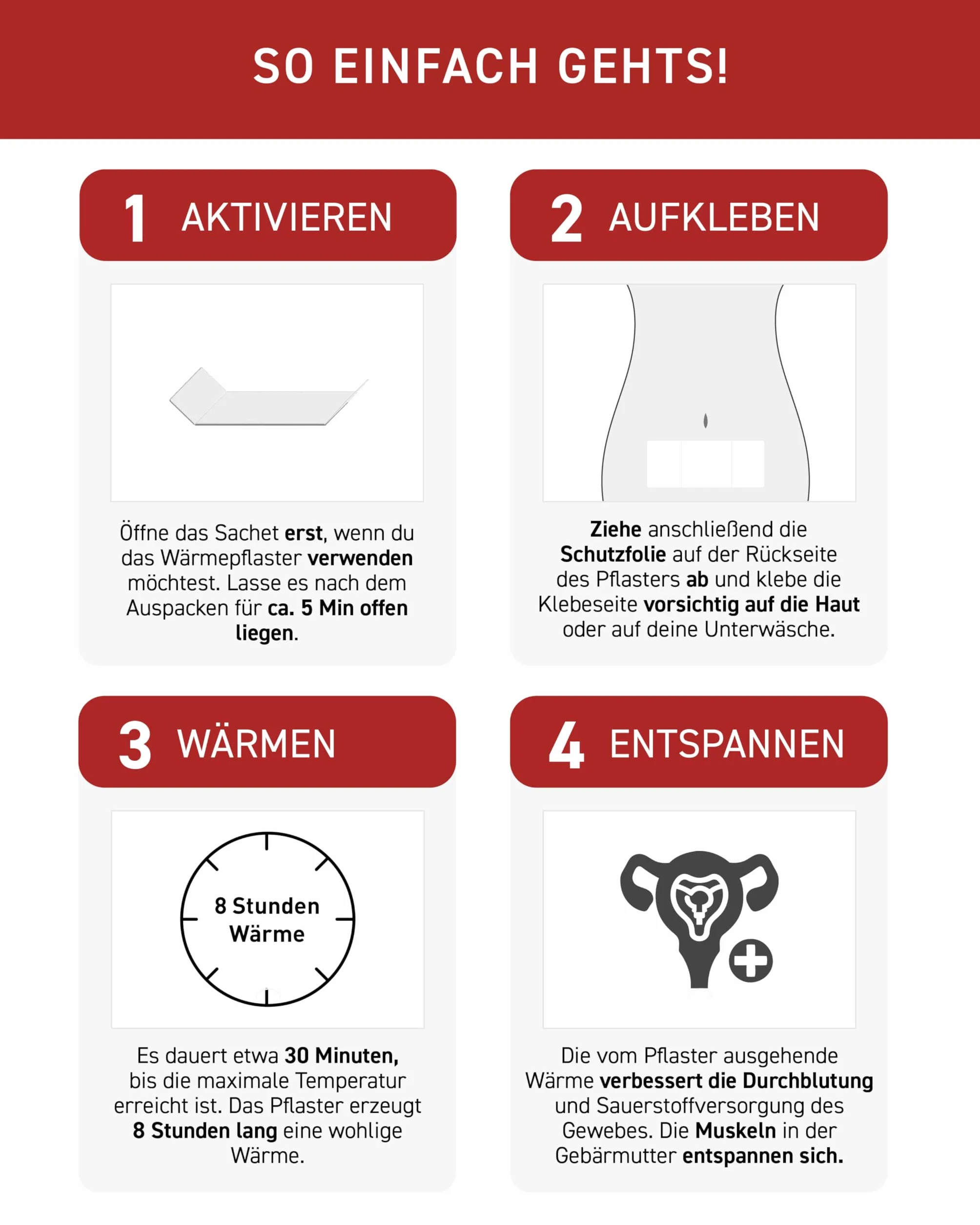 N1 Plastry rozgrzewające na ból regularny, 4 szt. – łagodzi bóle miesiączkowe i skurcze – rozluźnia brzuch – menstruacyjny pas rozgrzewający – zamiennik termoforu