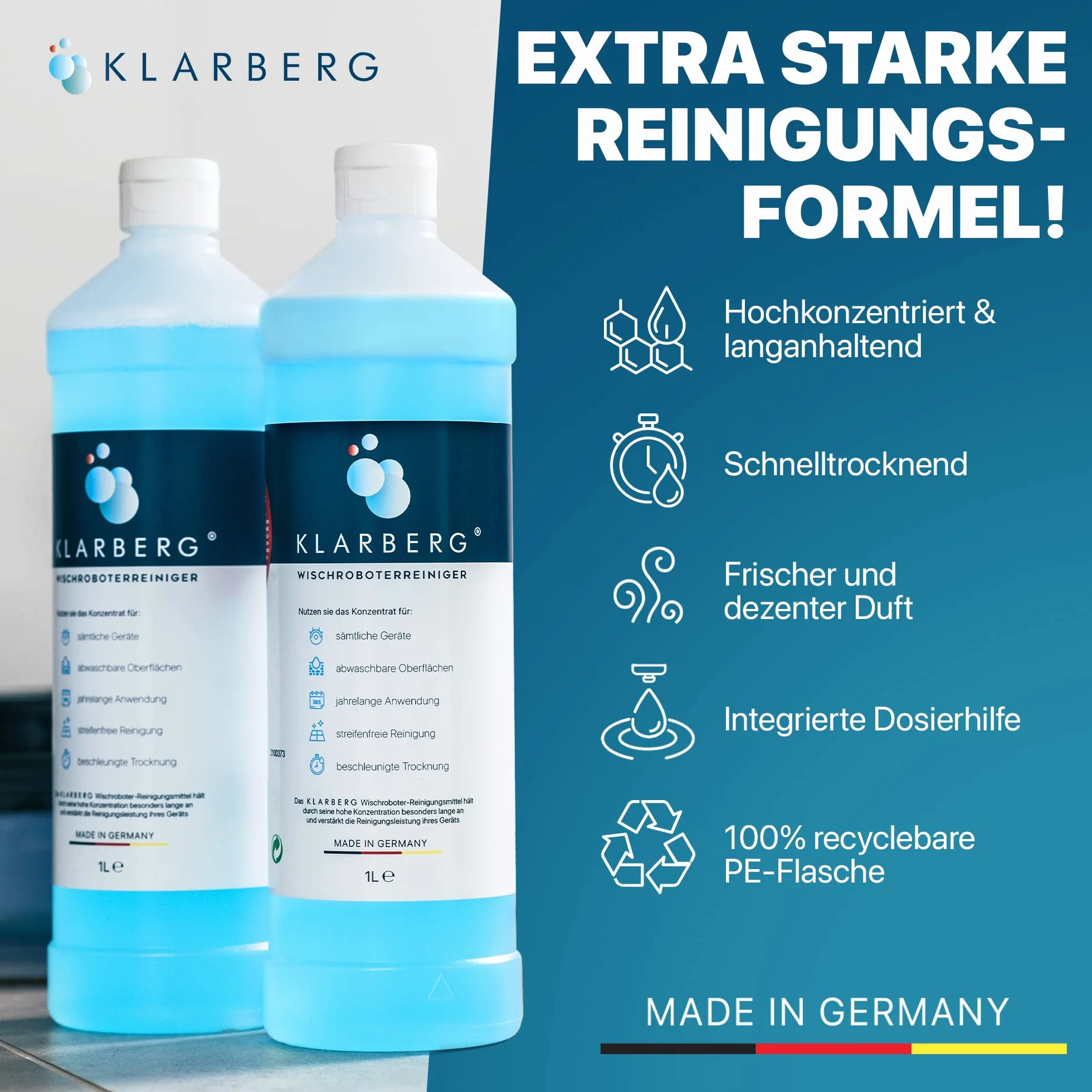 KLARBERG® 4 x 1 l środek do czyszczenia podłóg, koncentrat 1:100, do odkurzacza i robota odkurzającego