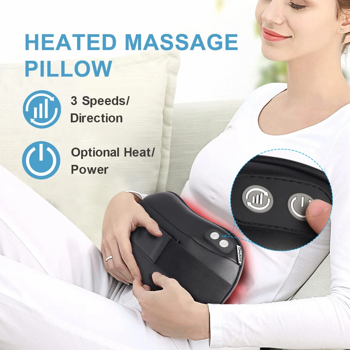 RENPHO Back Massager with Heat, Shiatsu Neck Massage Pillow, 3 Speeds Electric Shoulder Massager