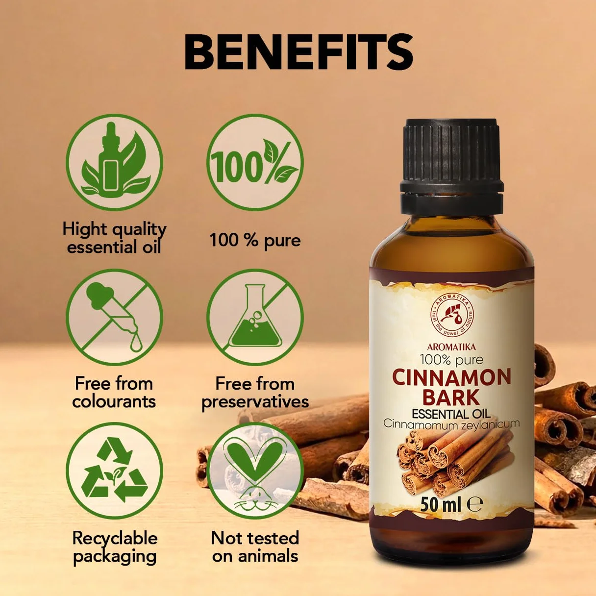 Olejek Eteryczny z Kory Cynamonu 50 ml - Cinnamomum Zeylanicum - Olejek Aromatyczny do Dyfuzora - Aromaterapia - Świece Zapachowe - Mydła - Długotrwały aromat - Odświeżanie Powietrza