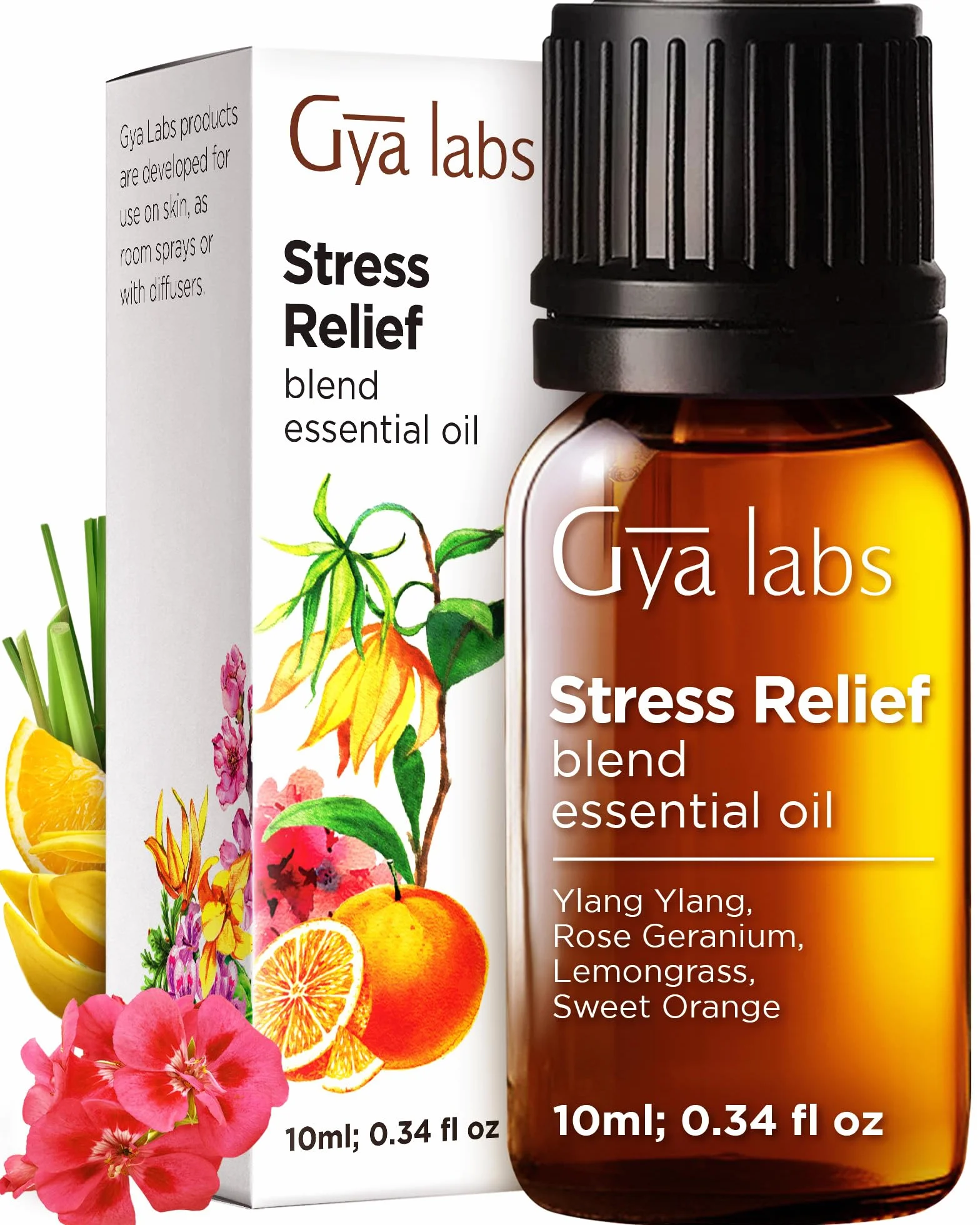 Olejki eteryczne Gya Labs Stress Relief do dyfuzora - 100% czyste olejki eteryczne klasy terapeutycznej do aromaterapii - Naturalne olejki łagodzące stres do relaksu, ukojenia i bólu głowy (10 ml)