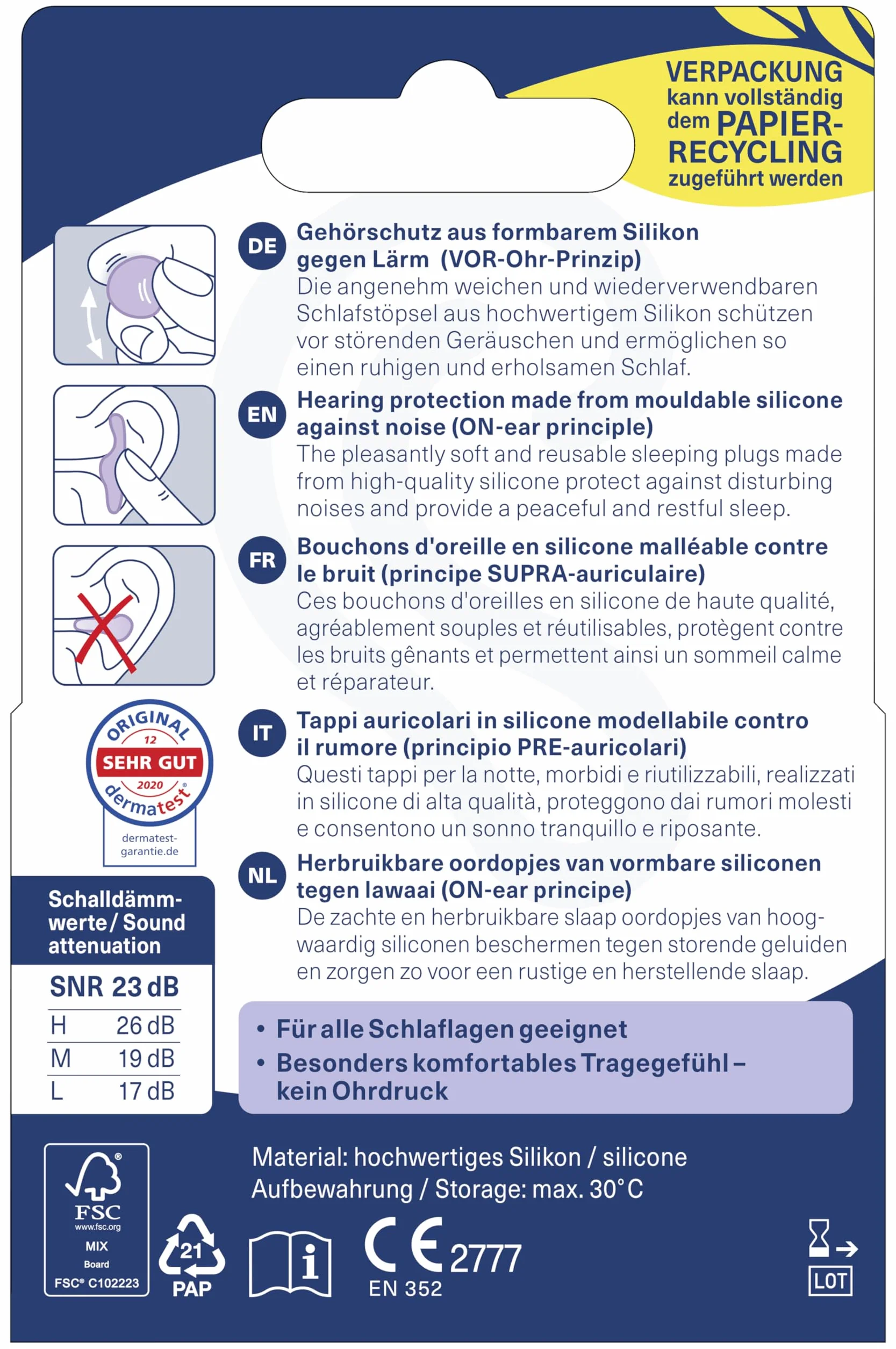 OHROPAX Zatyczki do uszu Good Night – silikonowe, SNR 23 dB, do spania