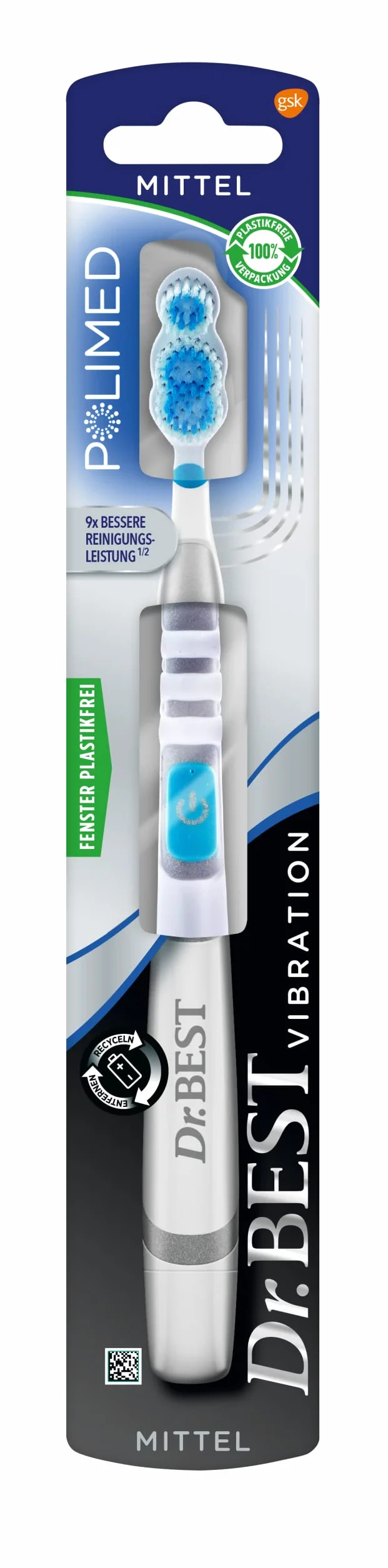 Dr.BEST Vibration Polimed szczoteczka do zębów, średnia (1 sztuka), dla 9 x lepszej wydajności czyszczenia na krawędzi dziąseł*