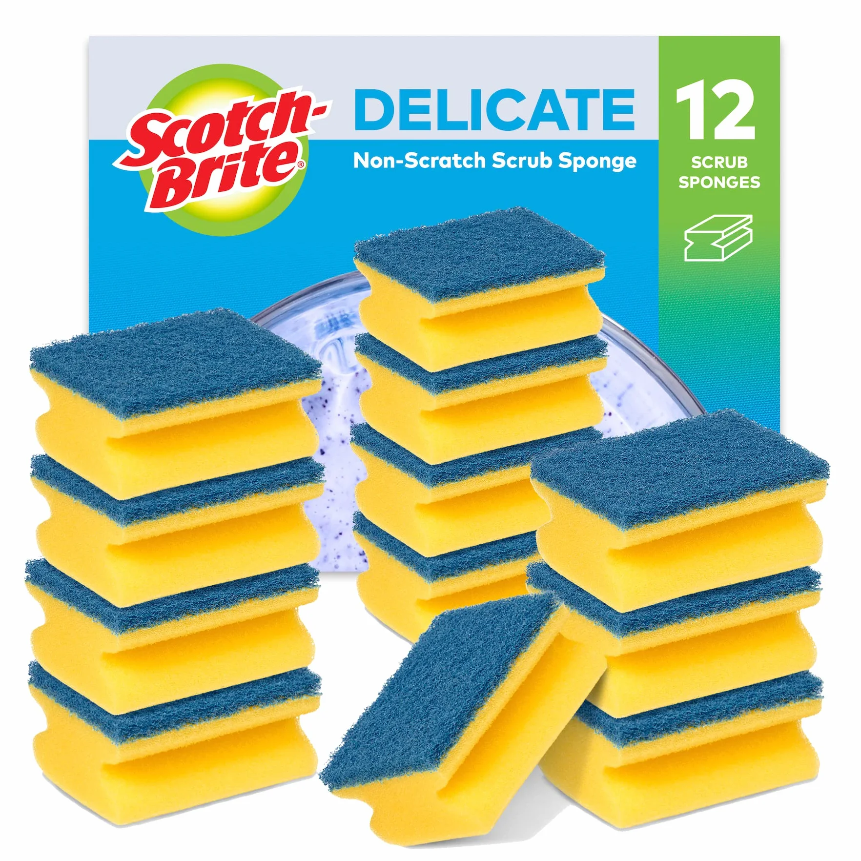 Scotch-Brite Delikatna gąbka bez zadrapań 12 sztuk do mycia naczyń nieprzywierających i szkła