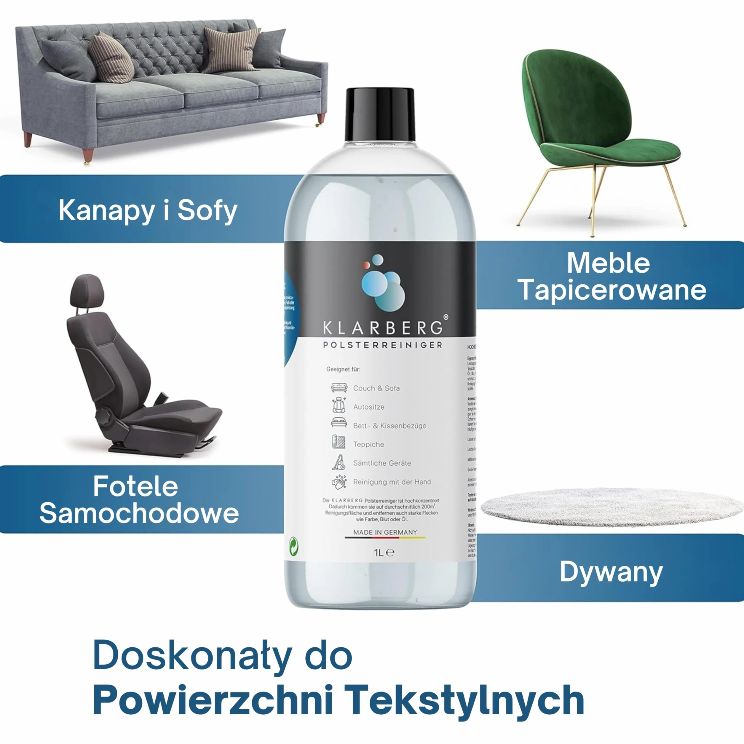 KLARBERG® 1 l koncentrat do czyszczenia tapicerki, sof, dywanów, foteli samochodowych