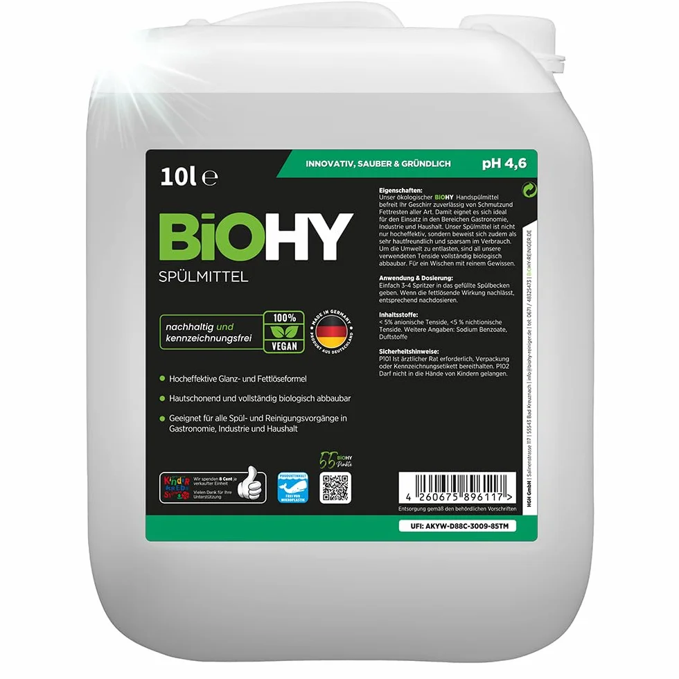 BiOHY Detergent do mycia naczyń 10l kanister Biodegradowalny Nabłyszczający Odtłuszczający