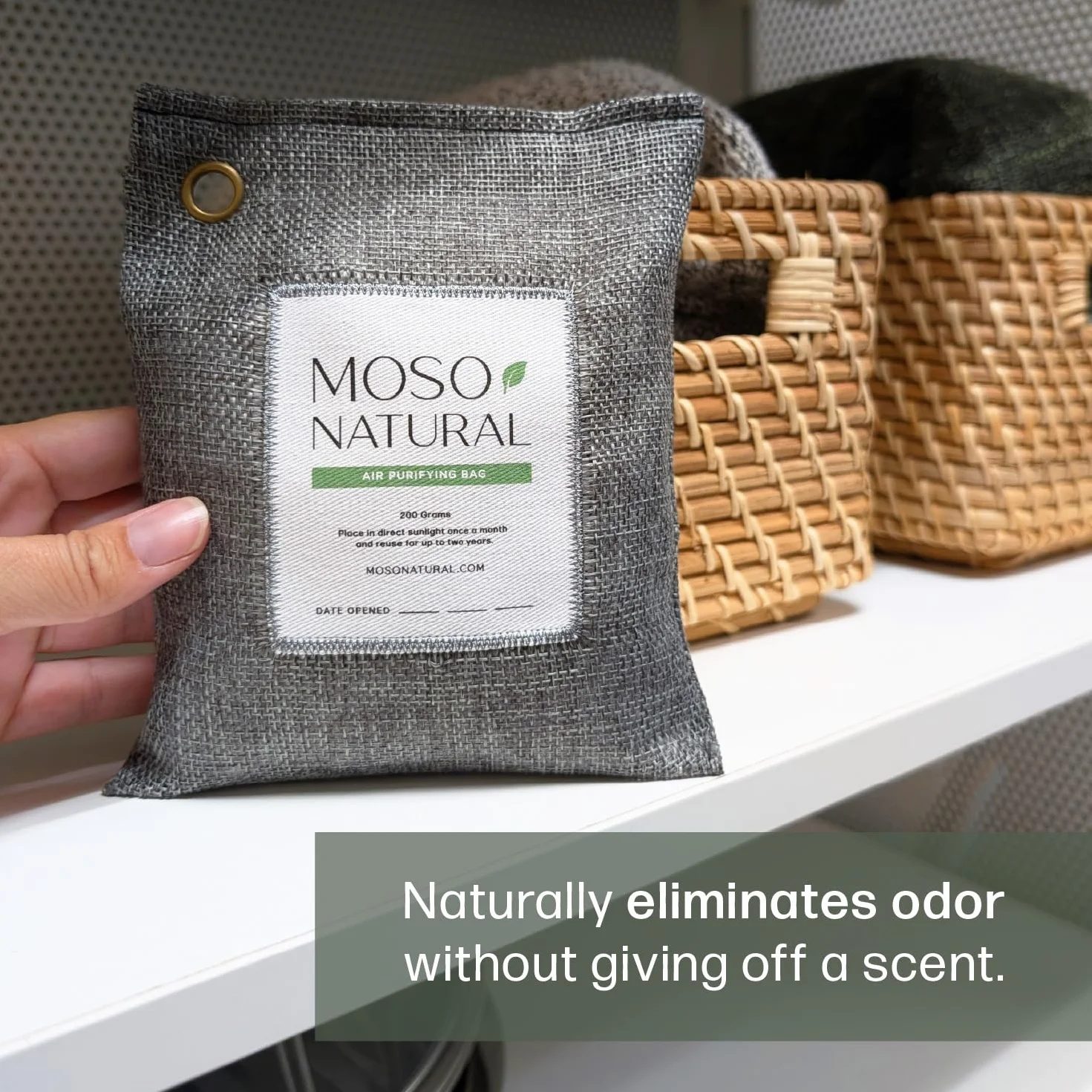 MOSO NATURAL: Oryginalna torba do oczyszczania powietrza. do samochodów, szaf, łazienek, miejsc dla zwierząt. Bezzapachowy, eliminator zapachów bez chemii. 200 g, 4 sztuki (węgiel drzewny)