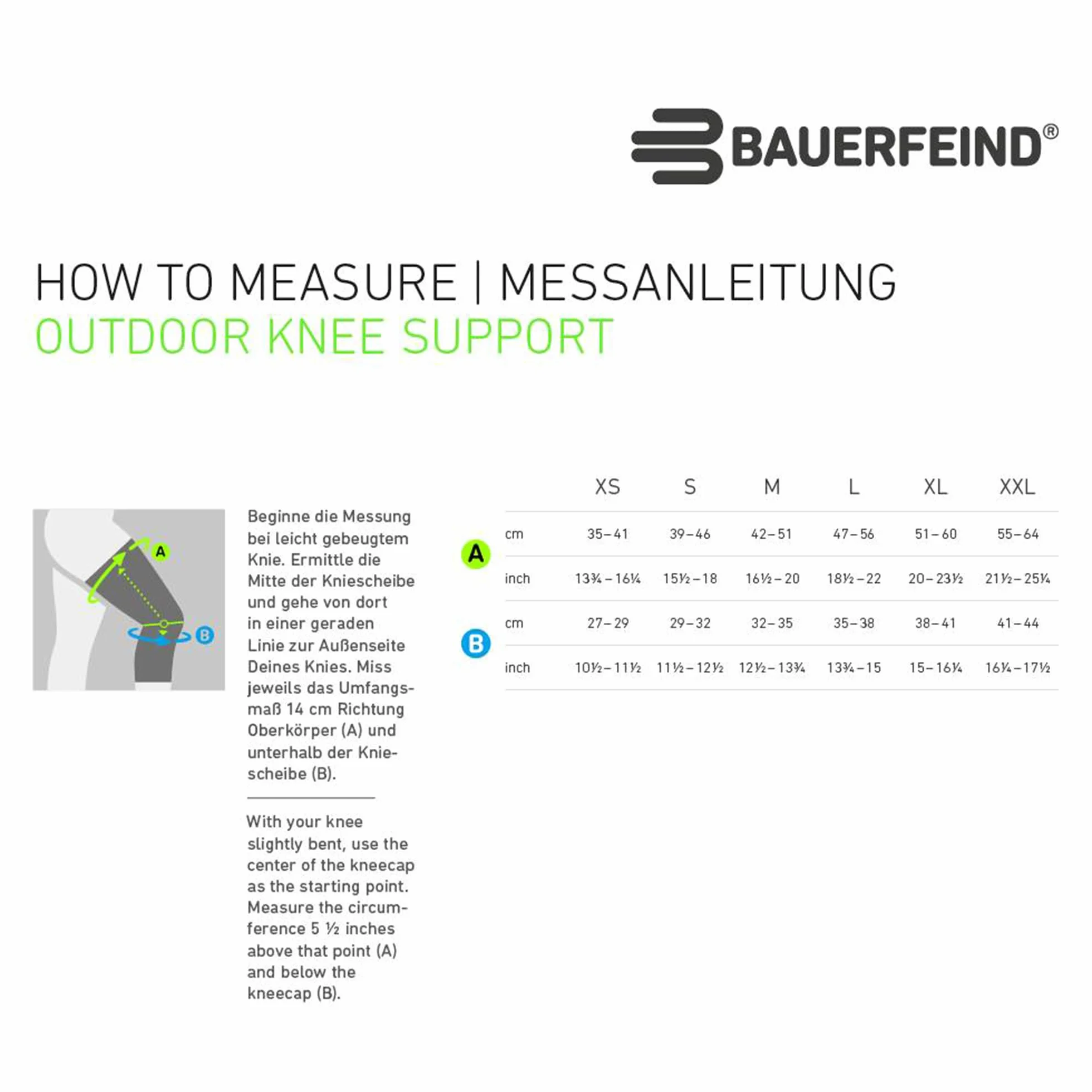 BAUERFEIND Bandaż na kolano do wędrówek "Outdoor Knee Support", 1 bandaż trekkingowy, uniseks, do noszenia z prawej i lewej strony, indywidualnie regulowany pasek, wełna z merynosów
