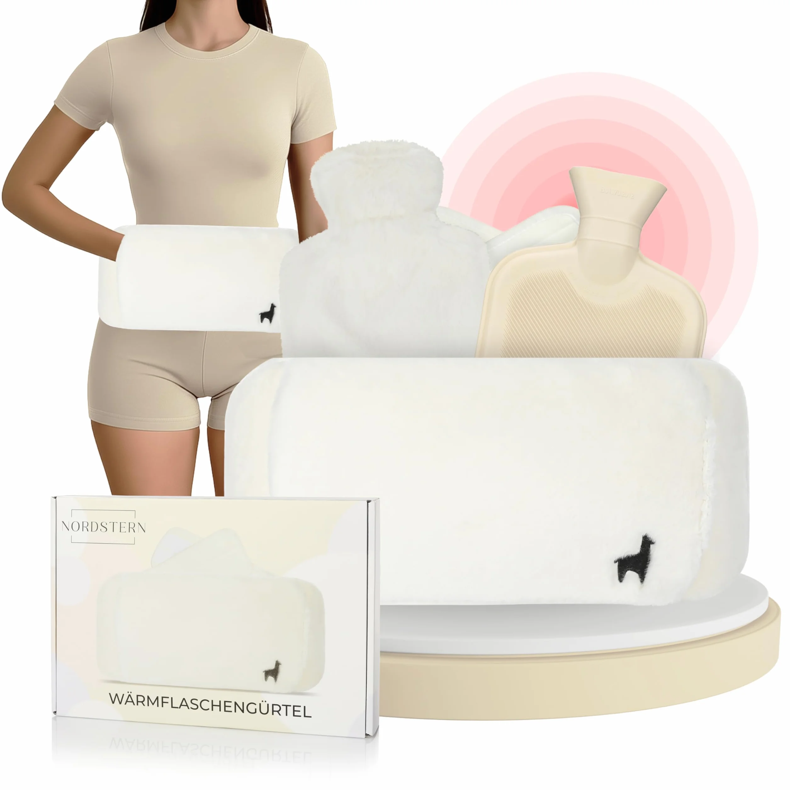 Nordstern Pas do termoforu – termofor z puszystą dodatkową poszewką – pas grzewczy na okres menstruacyjny do wiązania – bardzo długi 130 cm na plecy, brzuch i kark