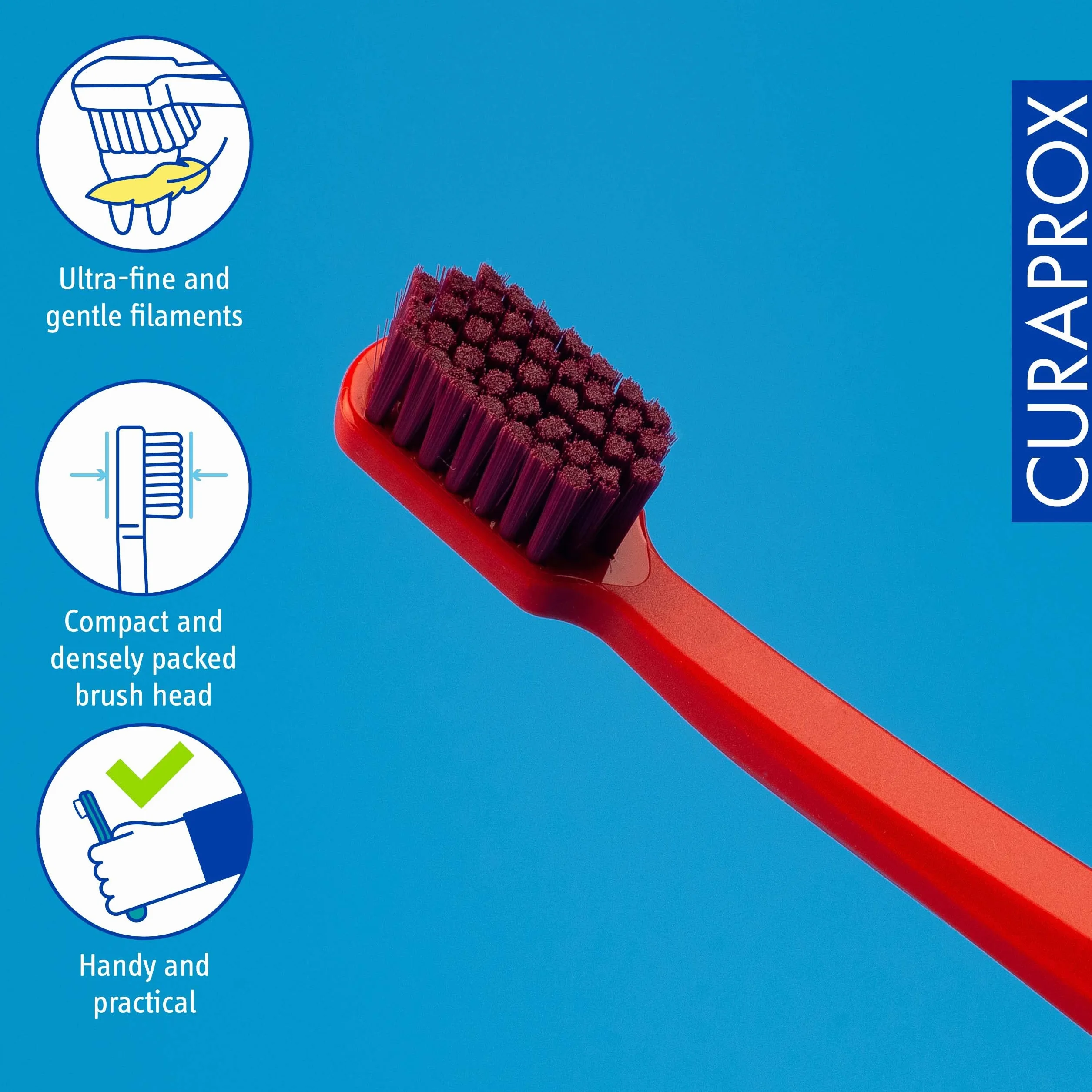 Curaprox CS 12460 aksamitna miękka szczoteczka do zębów wrażliwa Ultra delikatne czyszczenie 12 460 filamentami Miedź Czerwono-bordowa
