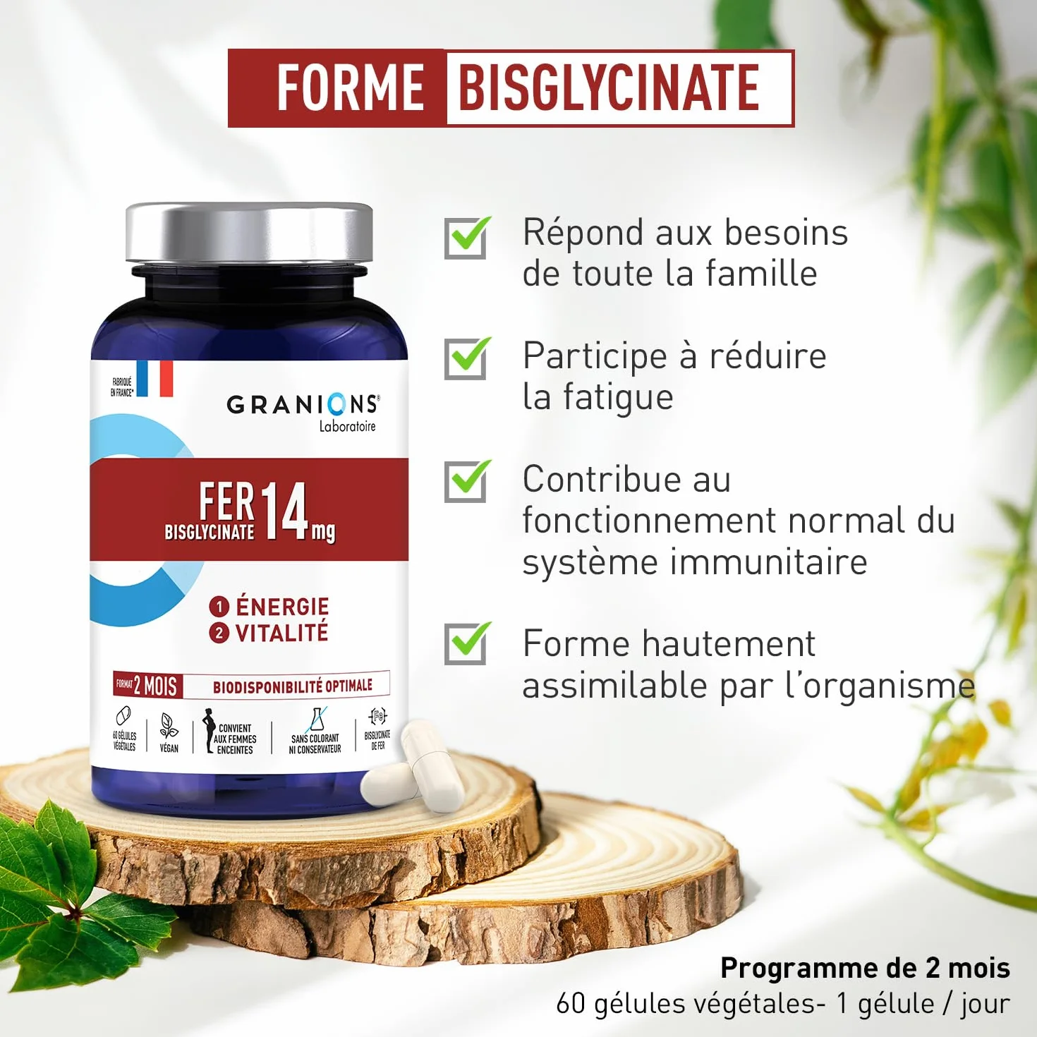 Bisglycinate żelaza 14 mg + Witamina B 60 kapsułek Energia i witalność Optymalna biodostępność