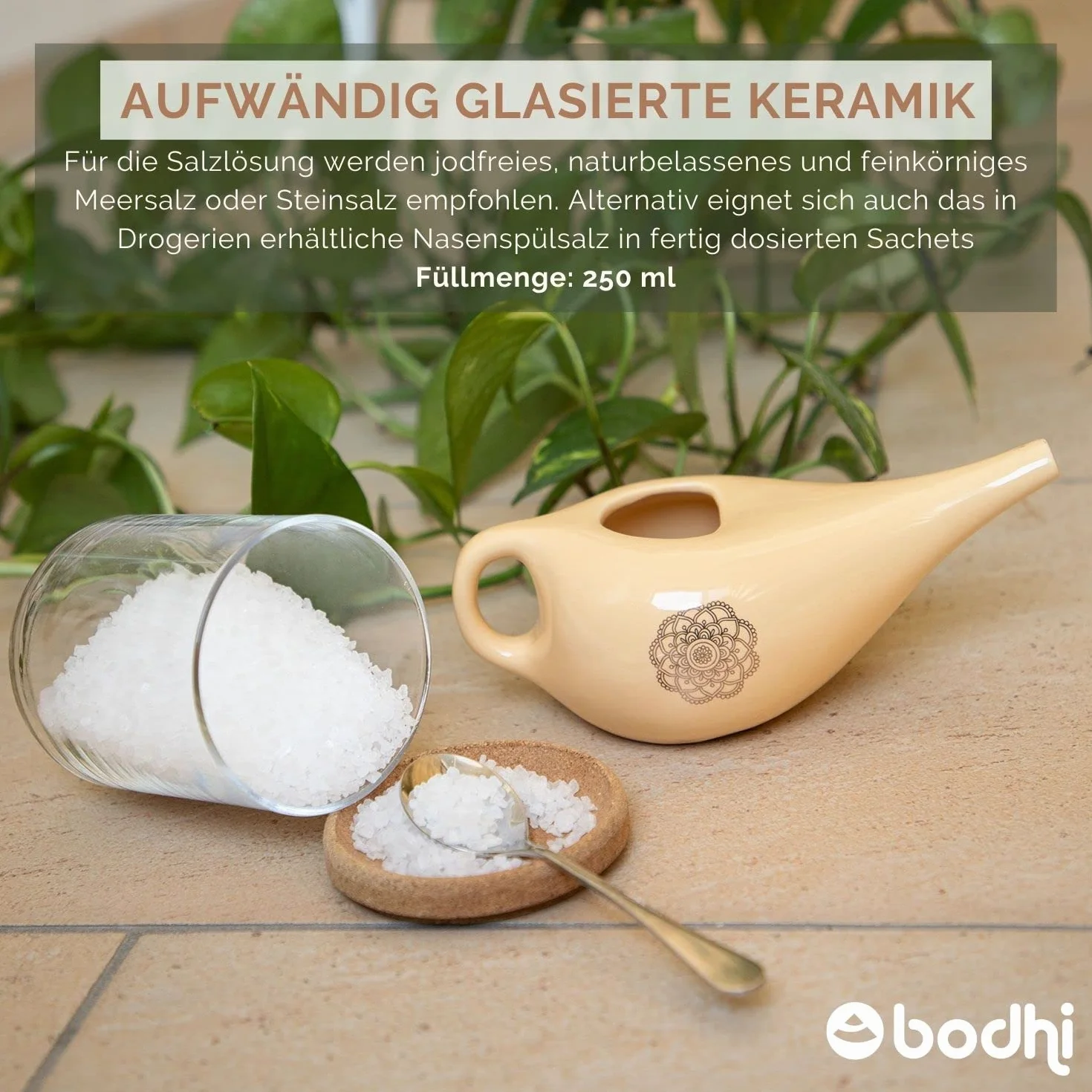 NETI POT dzbanek do mycia nosa, ceramiczny dzbanek Neti z mandalą (złoty), dzbanek do płukania nosa lub prysznica do nosa, garnek Nethi Pot, garnek Nethi