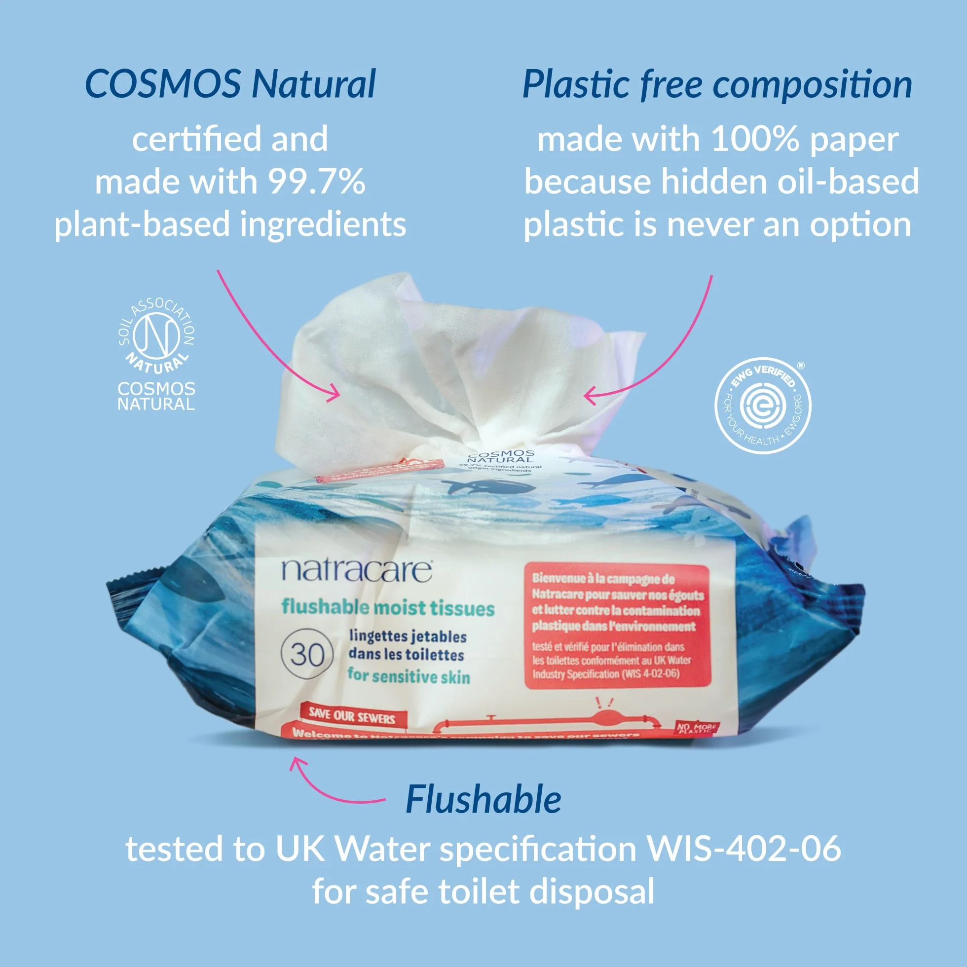 Natracare - Toilet Moist Tissue - Safe to Flush - 30 ściereczek